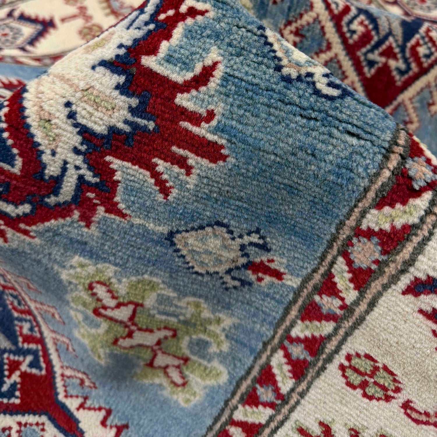 Kazak Rug Handmade Blue Medallion 2x4 ft