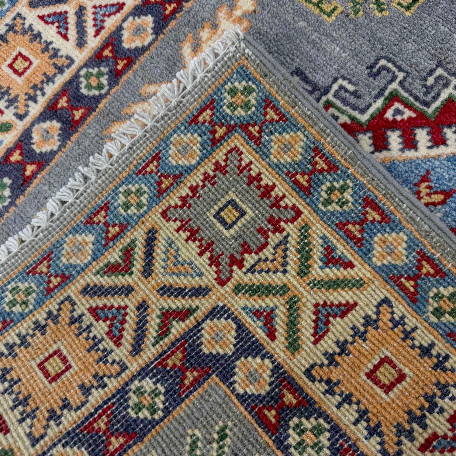 Kazak Rug Handmade Gray Medallion 2x4 ft
