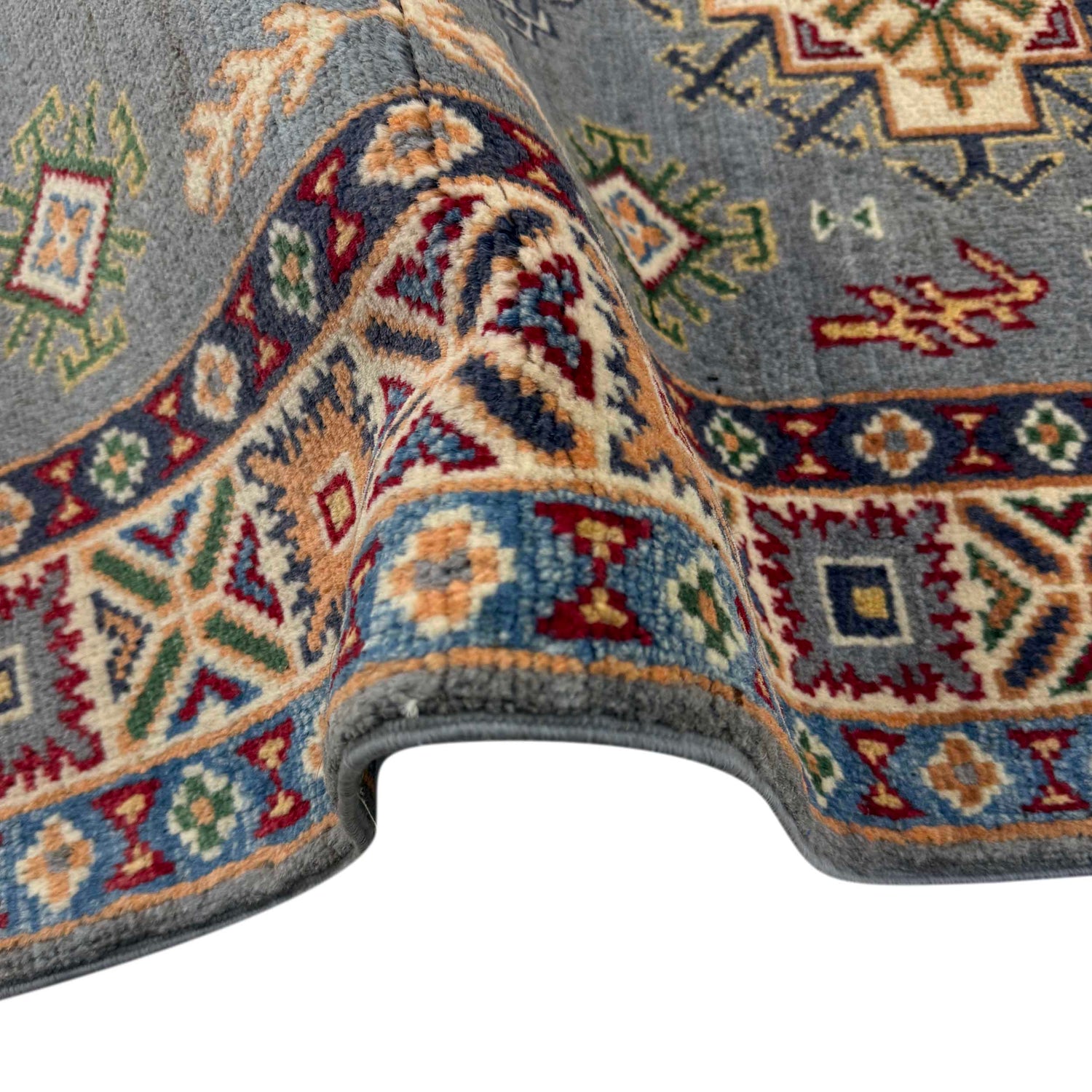 Kazak Rug Handmade Gray Medallion 2x4 ft