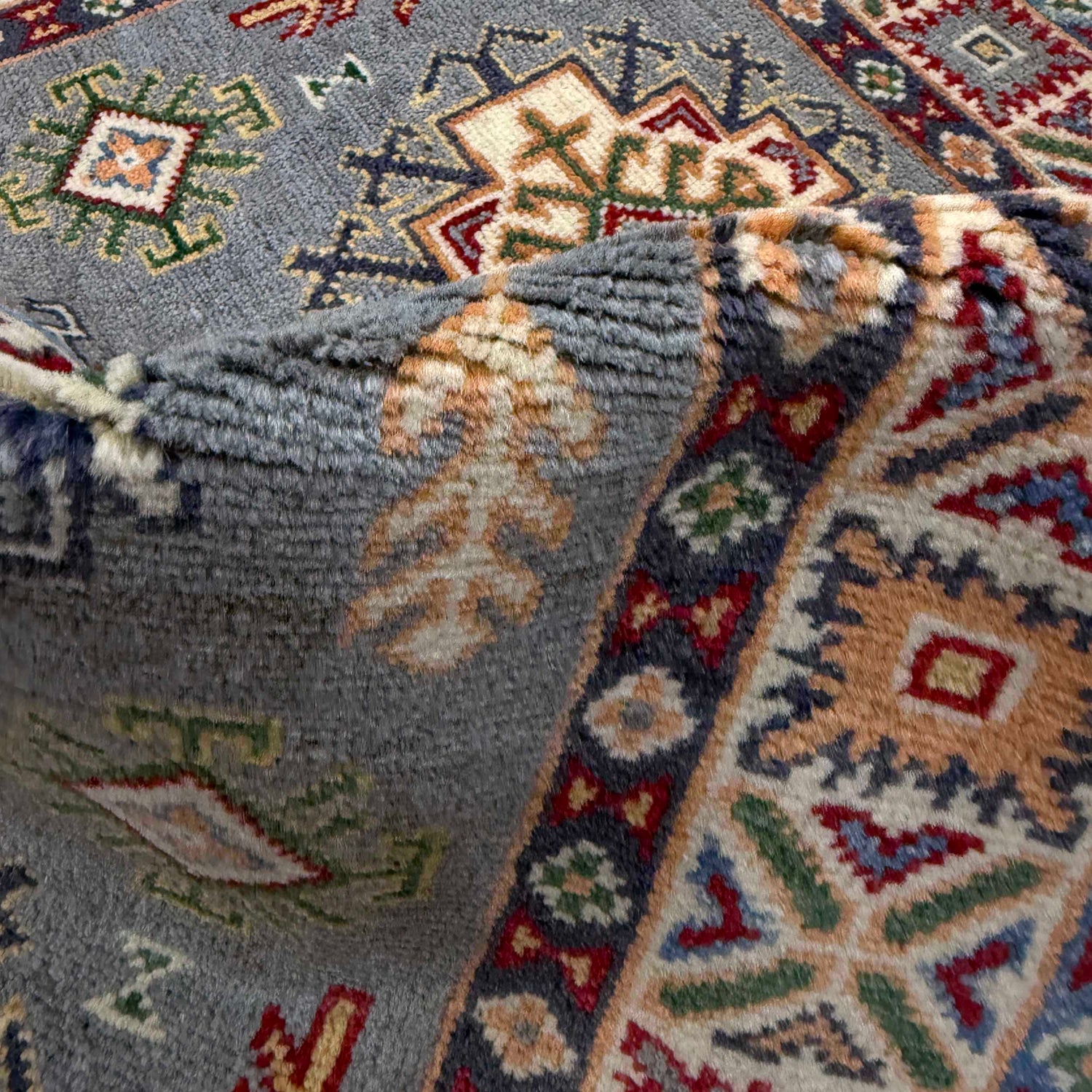 Kazak Rug Handmade Gray Medallion 2x4 ft