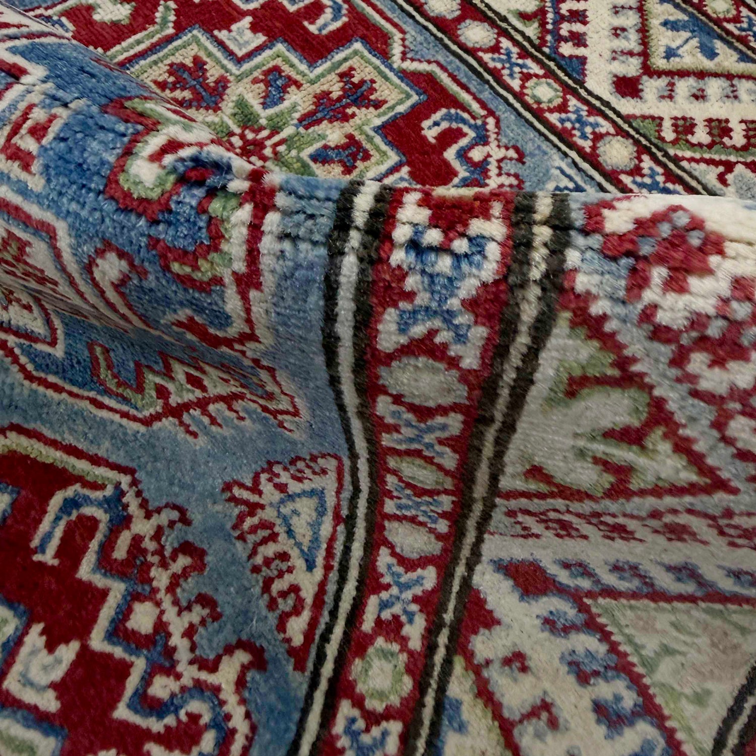 Kazak Rug Handmade Blue Medallion 2x4 ft