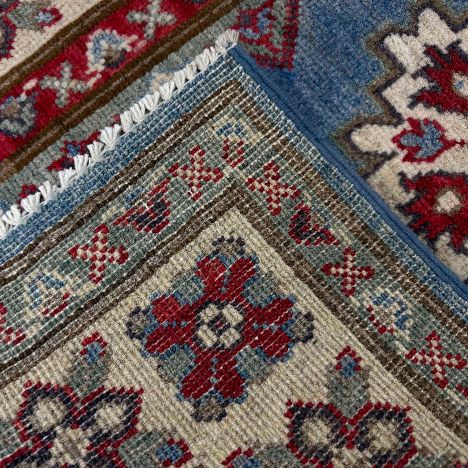 Kazak Rug Handmade Blue Medallion 2x4 ft