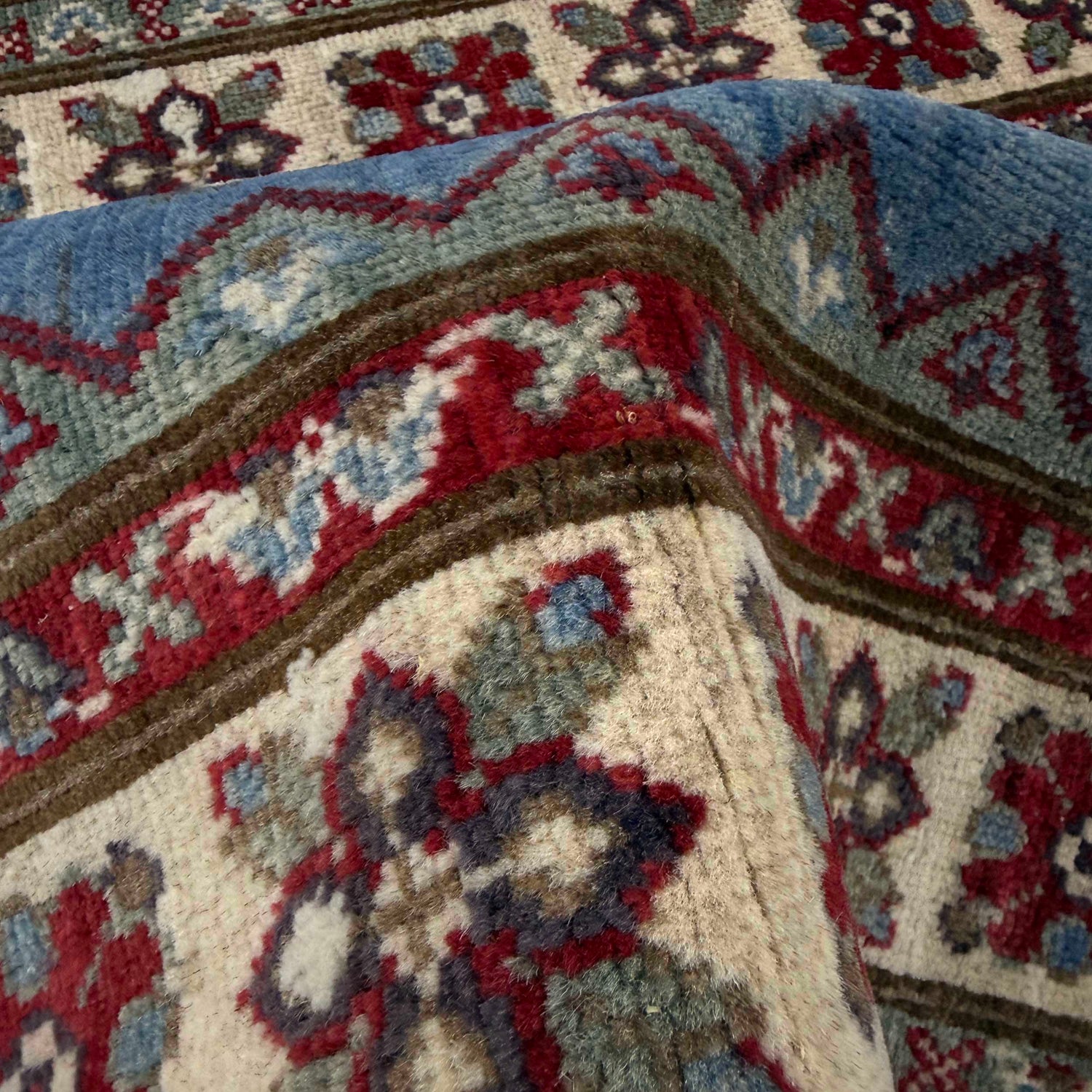 Kazak Rug Handmade Blue Medallion 2x4 ft