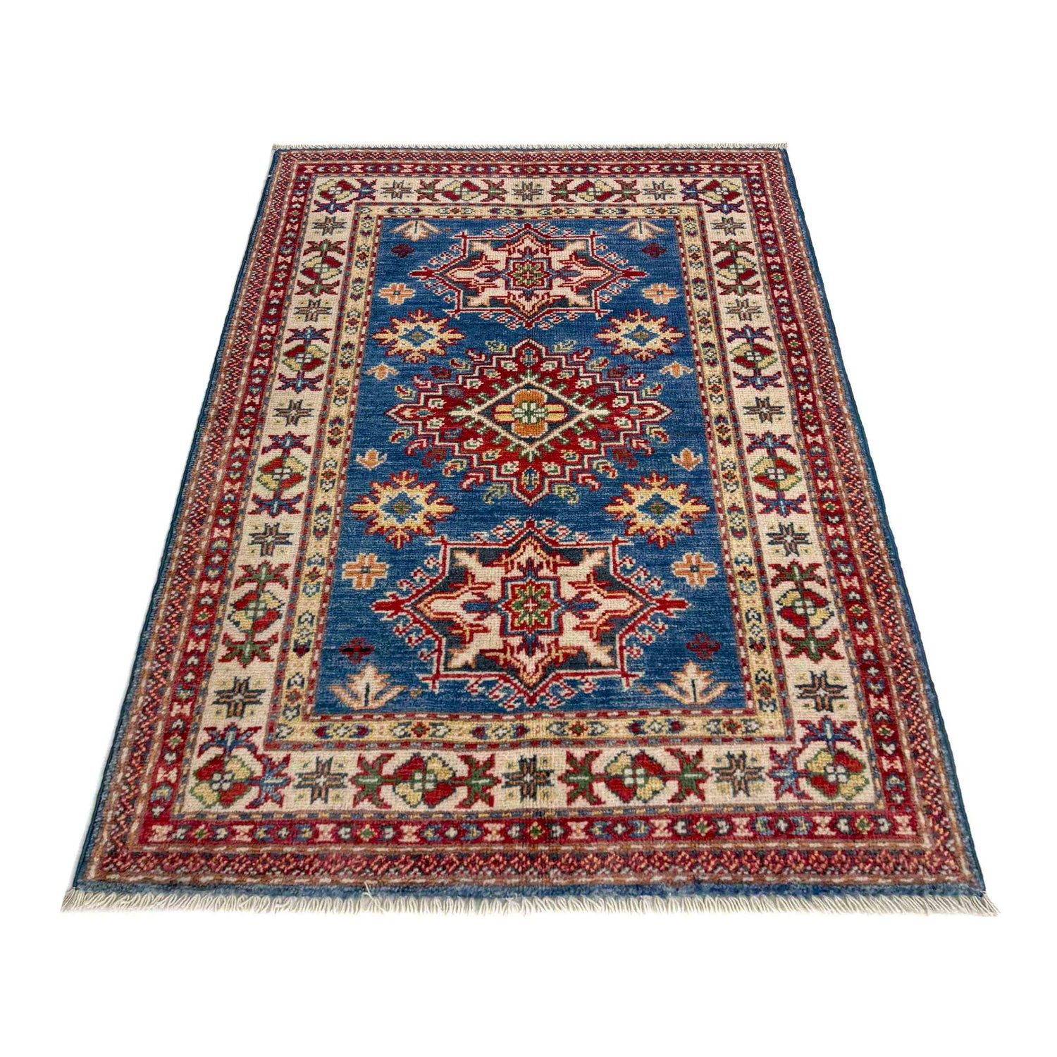 Kazak Rug Handmade Blue Medallion 2x4 ft
