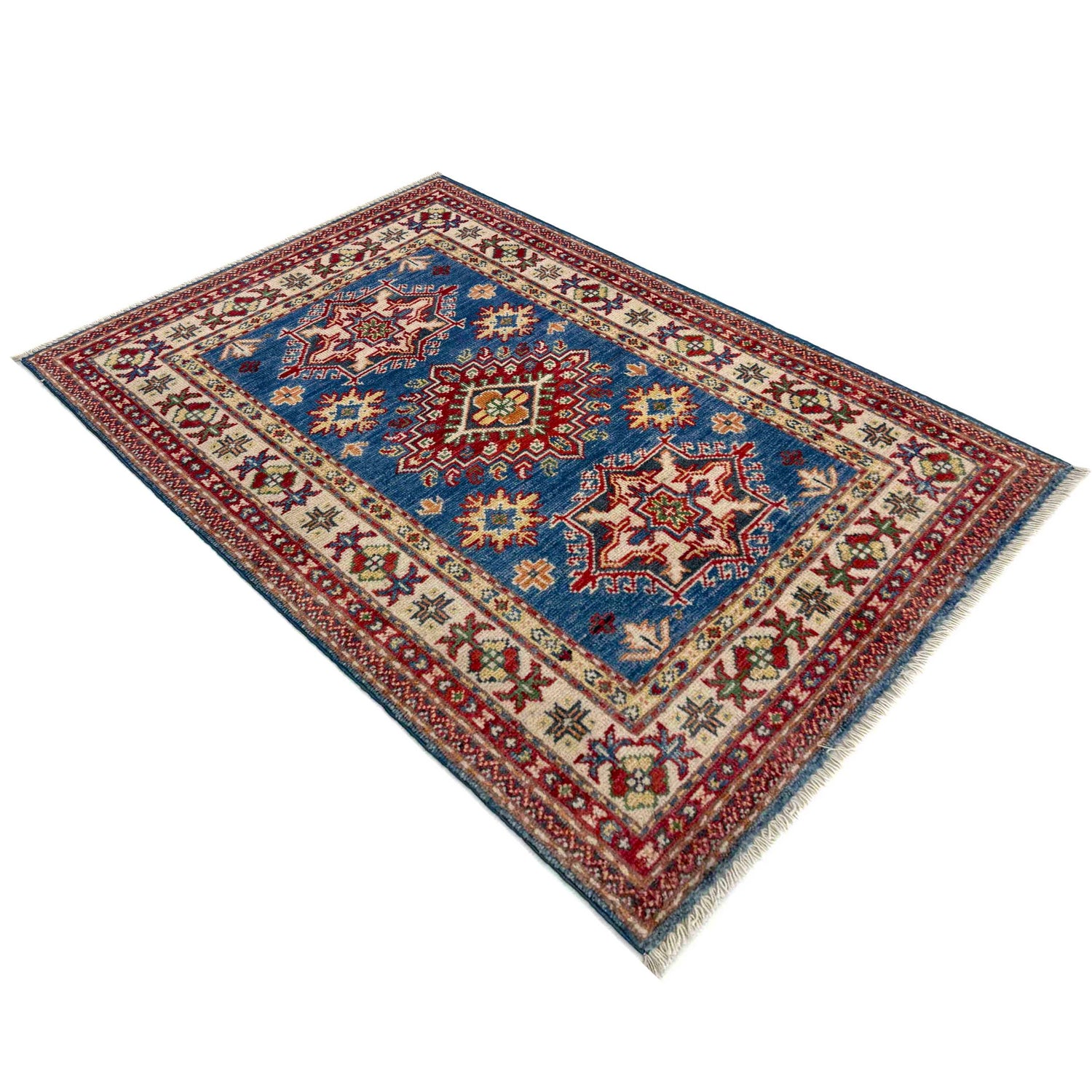 Kazak Rug Handmade Blue Medallion 2x4 ft
