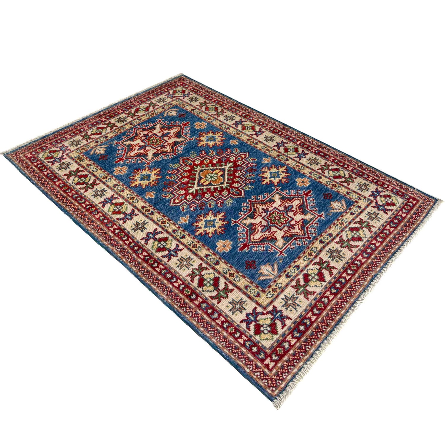 Kazak Rug Handmade Blue Medallion 2x4 ft