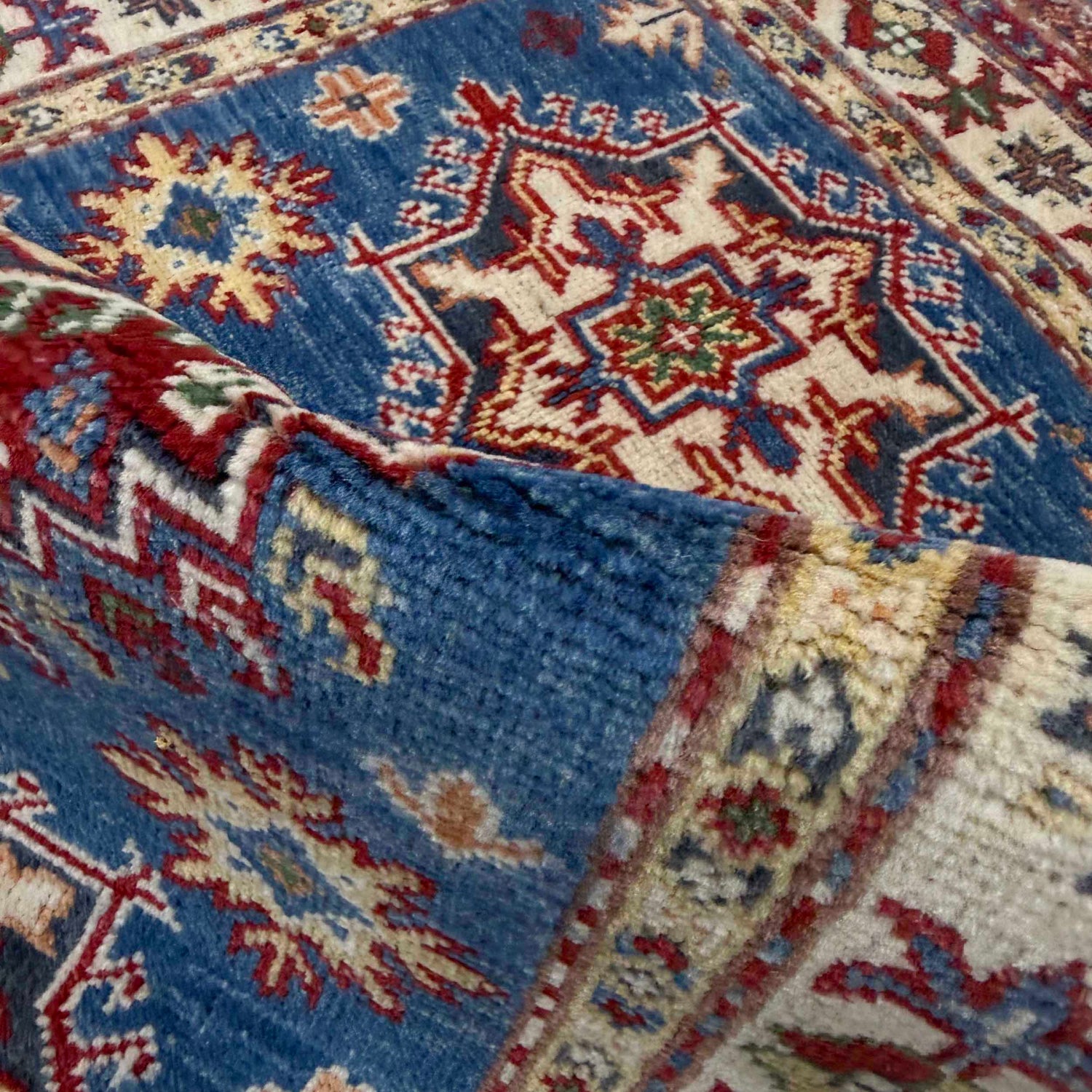 Kazak Rug Handmade Blue Medallion 2x4 ft