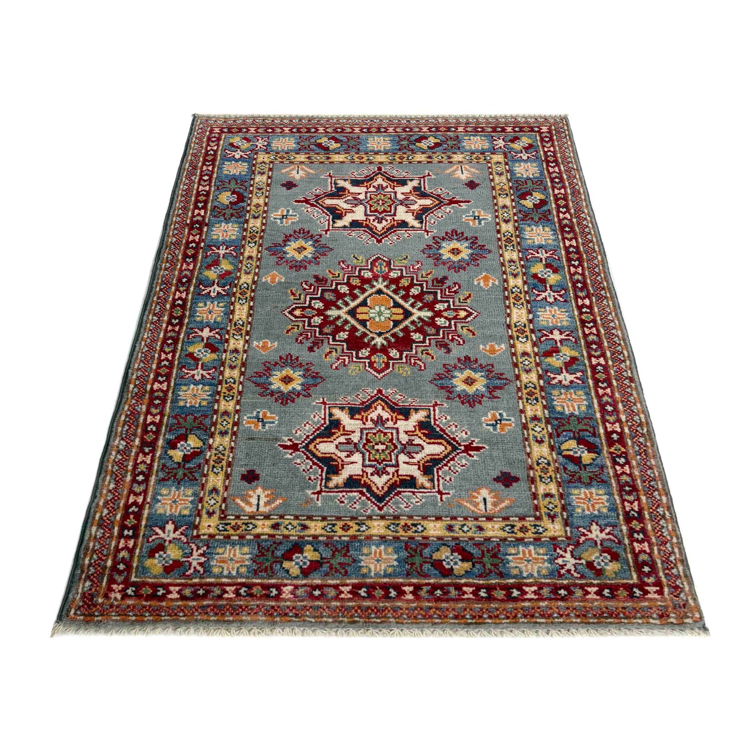 Kazak Rug Handmade Gray Medallion 2x4 ft