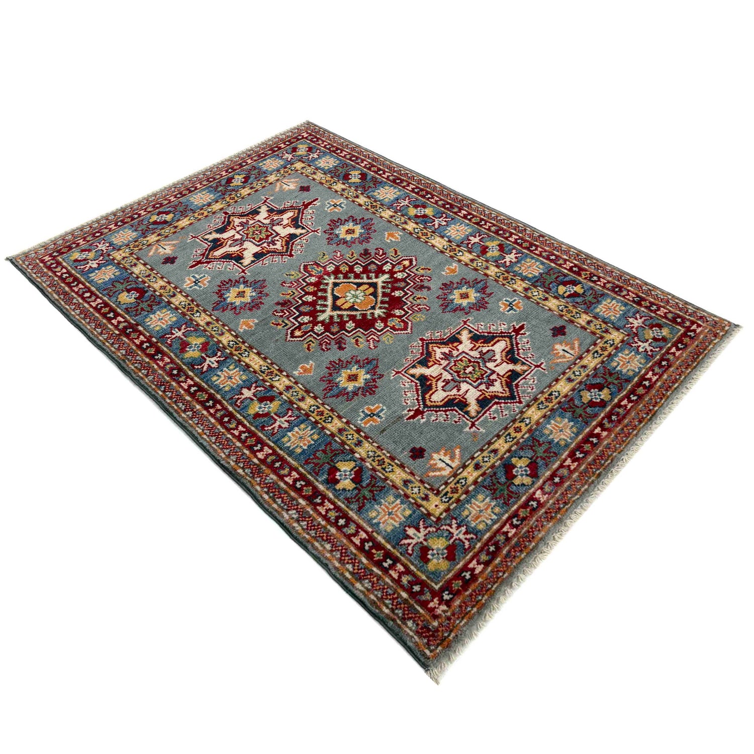 Kazak Rug Handmade Gray Medallion 2x4 ft