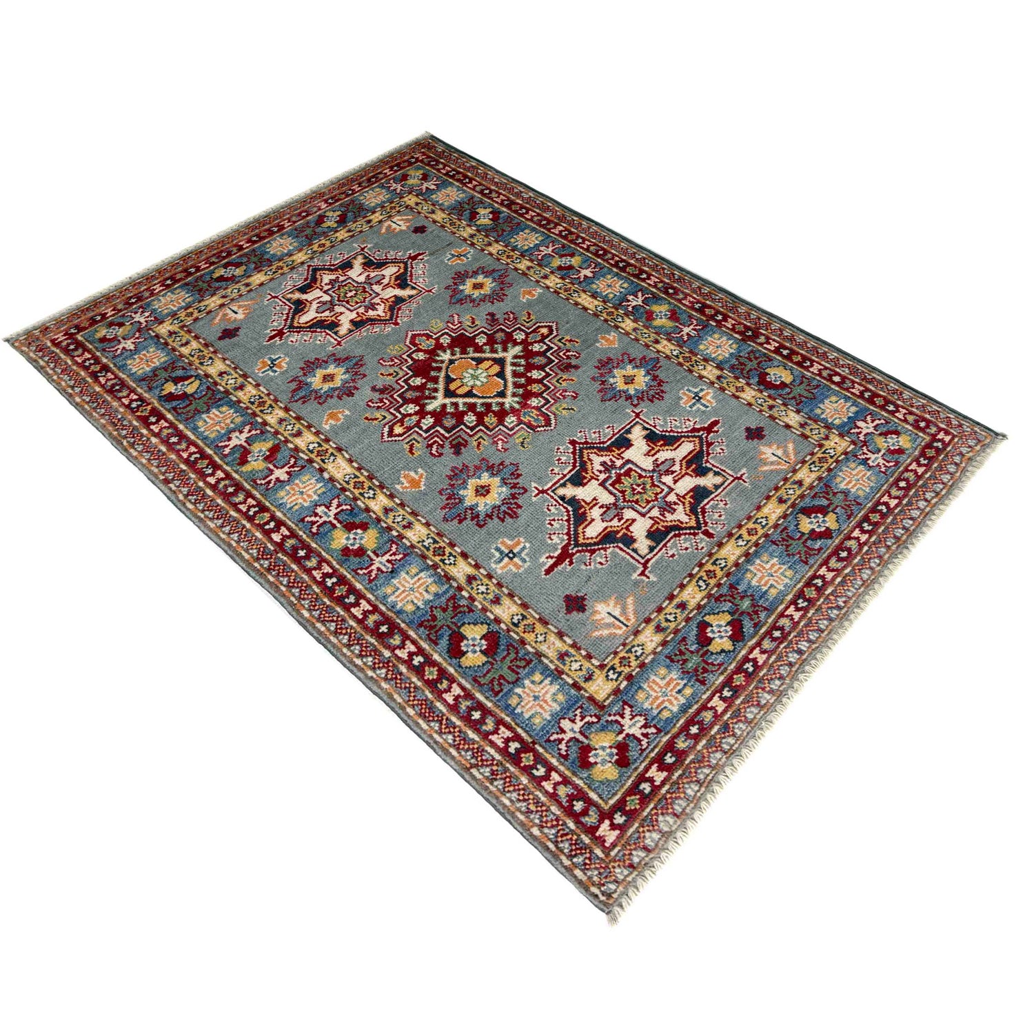 Kazak Rug Handmade Gray Medallion 2x4 ft