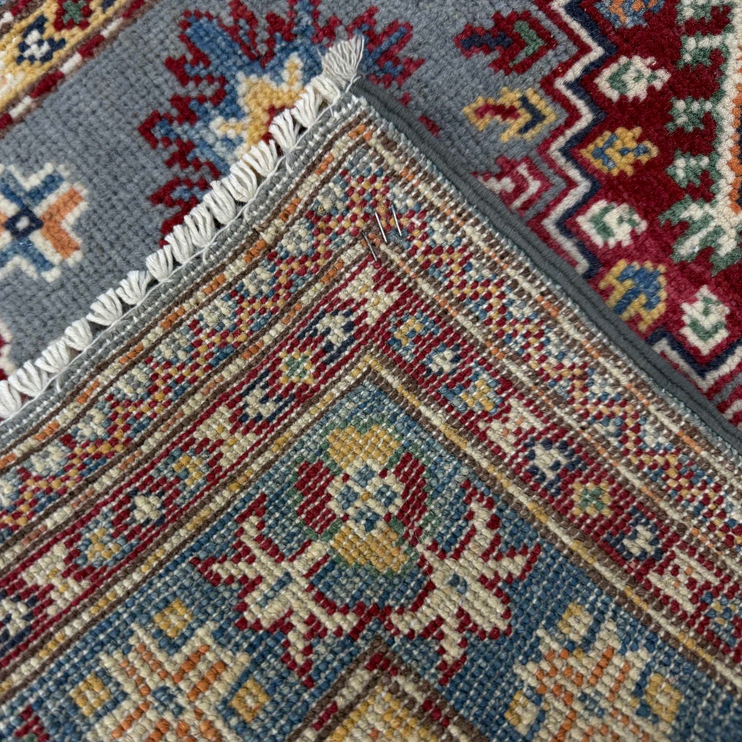 Kazak Rug Handmade Gray Medallion 2x4 ft