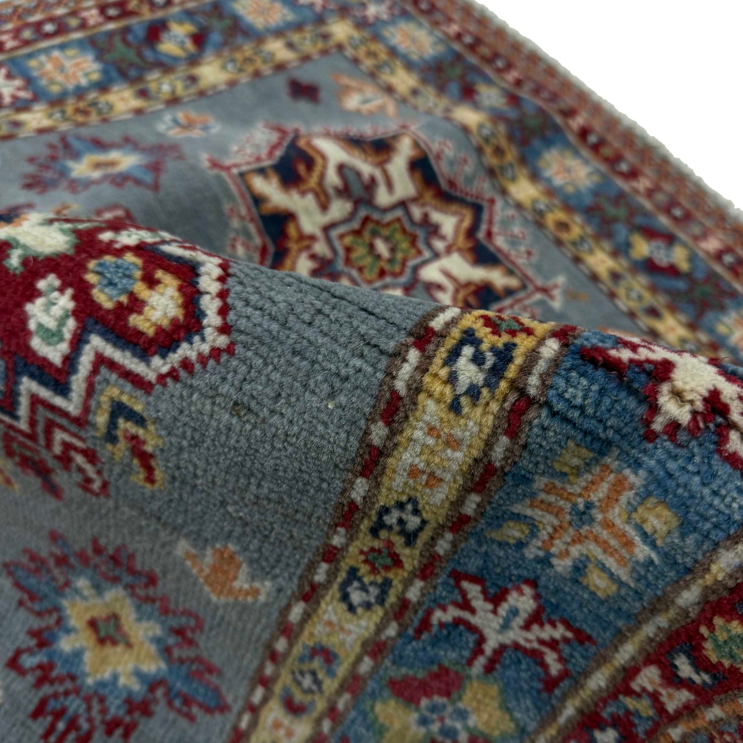 Kazak Rug Handmade Gray Medallion 2x4 ft