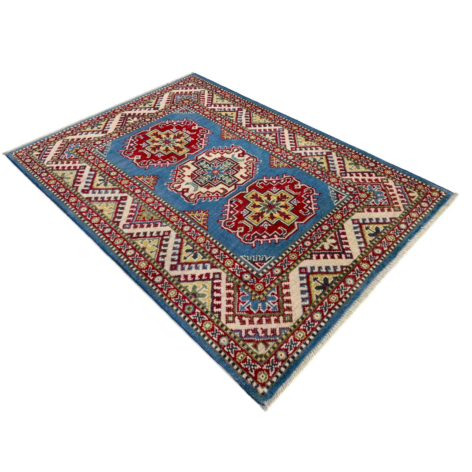 Kazak Rug Handmade Blue Medallion 2x4 ft