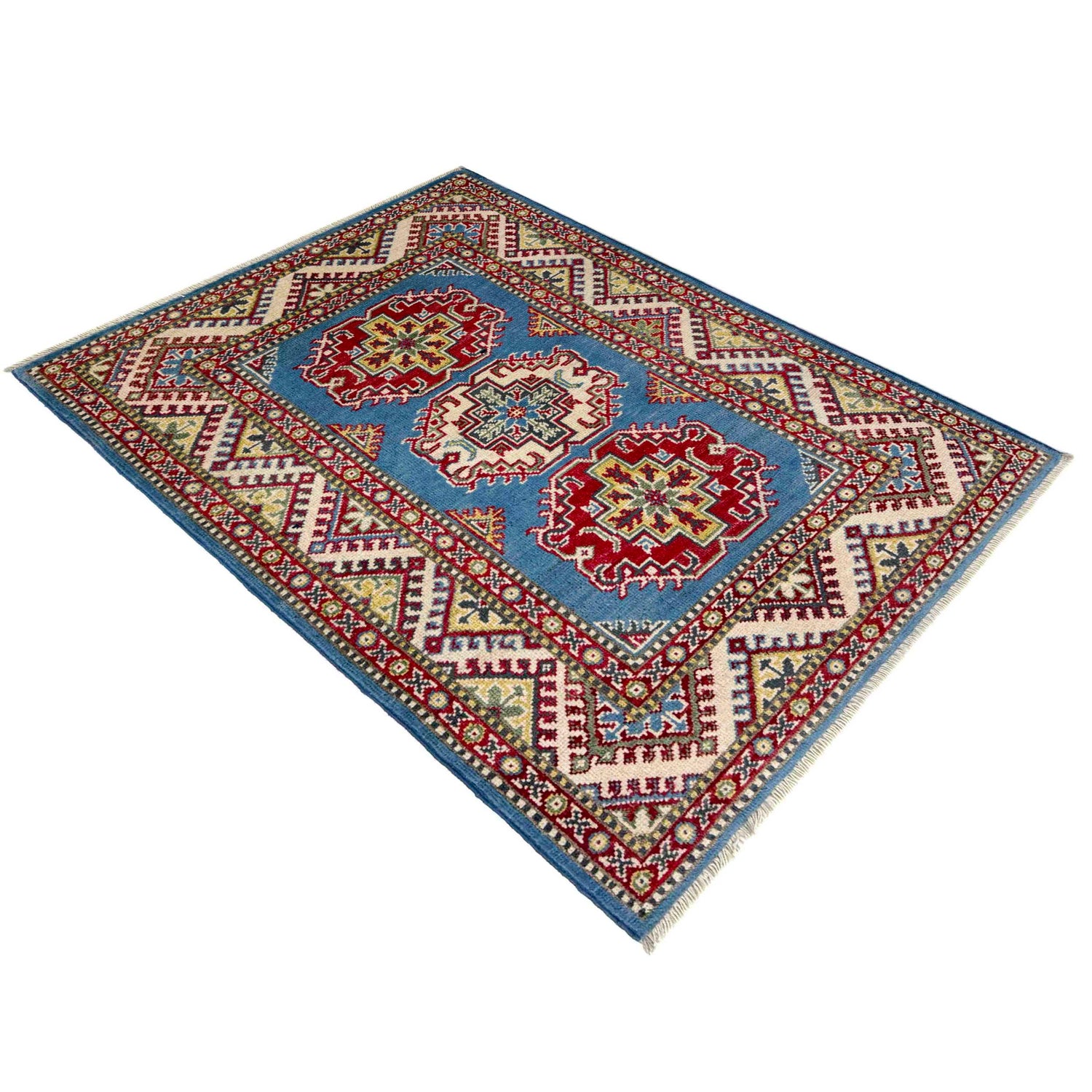 Kazak Rug Handmade Blue Medallion 2x4 ft