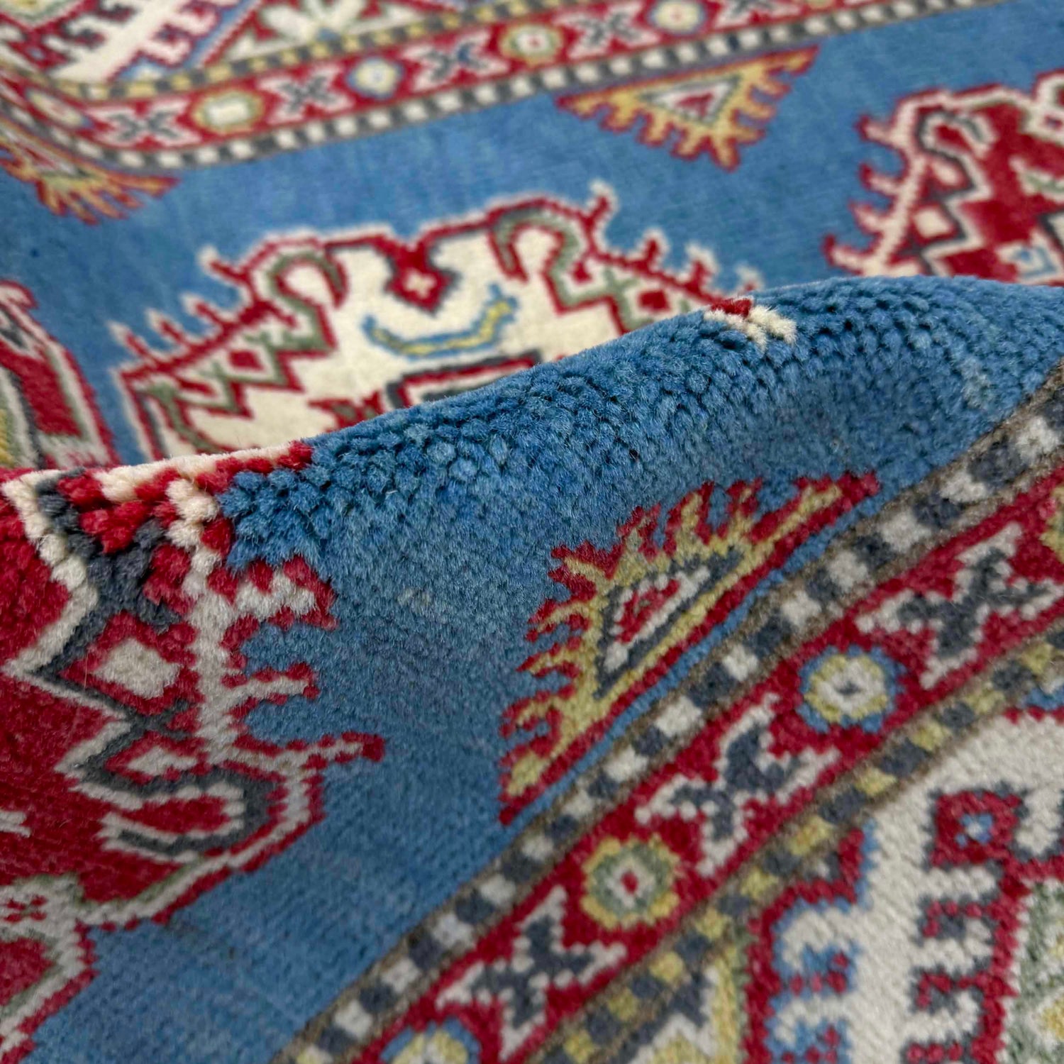 Kazak Rug Handmade Blue Medallion 2x4 ft