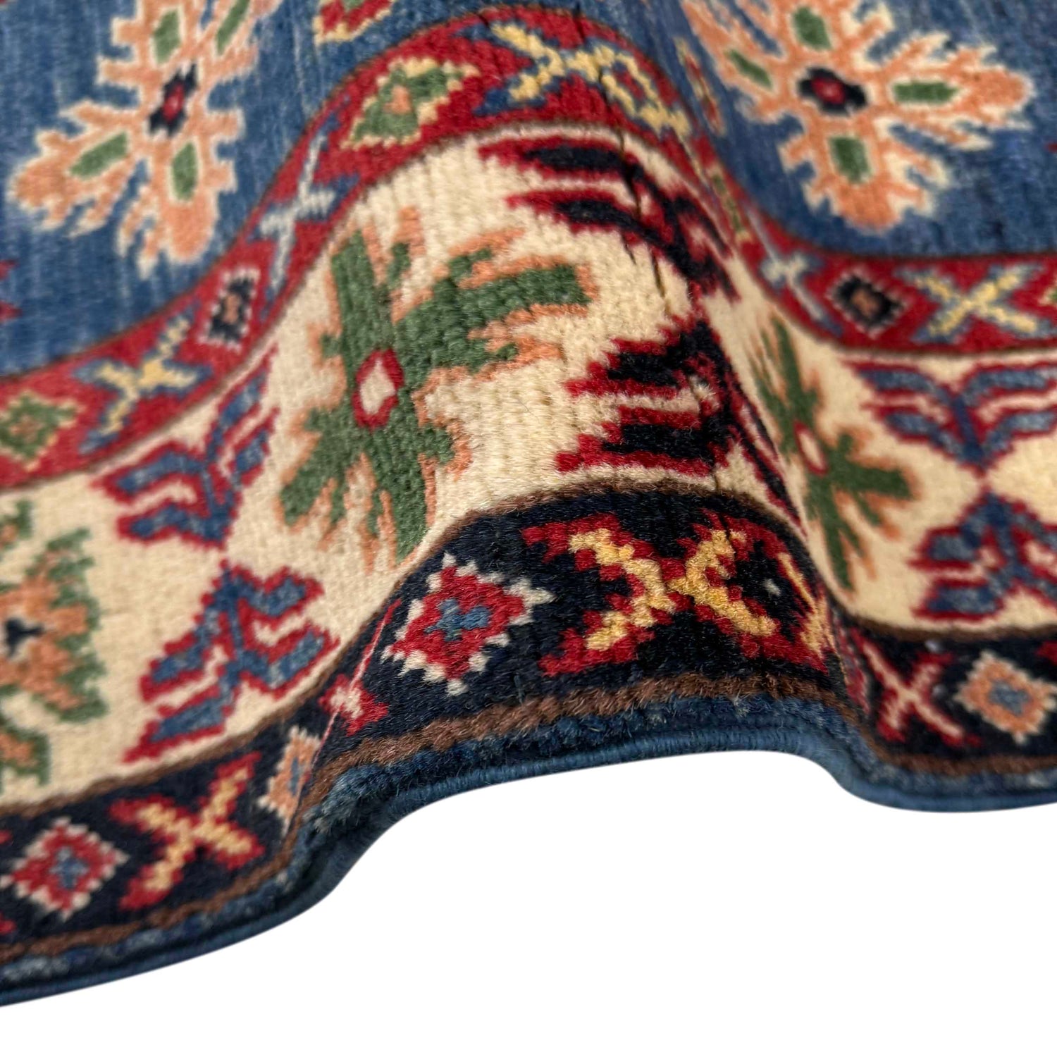Kazak Rug Handmade Blue Medallion 2x4 ft
