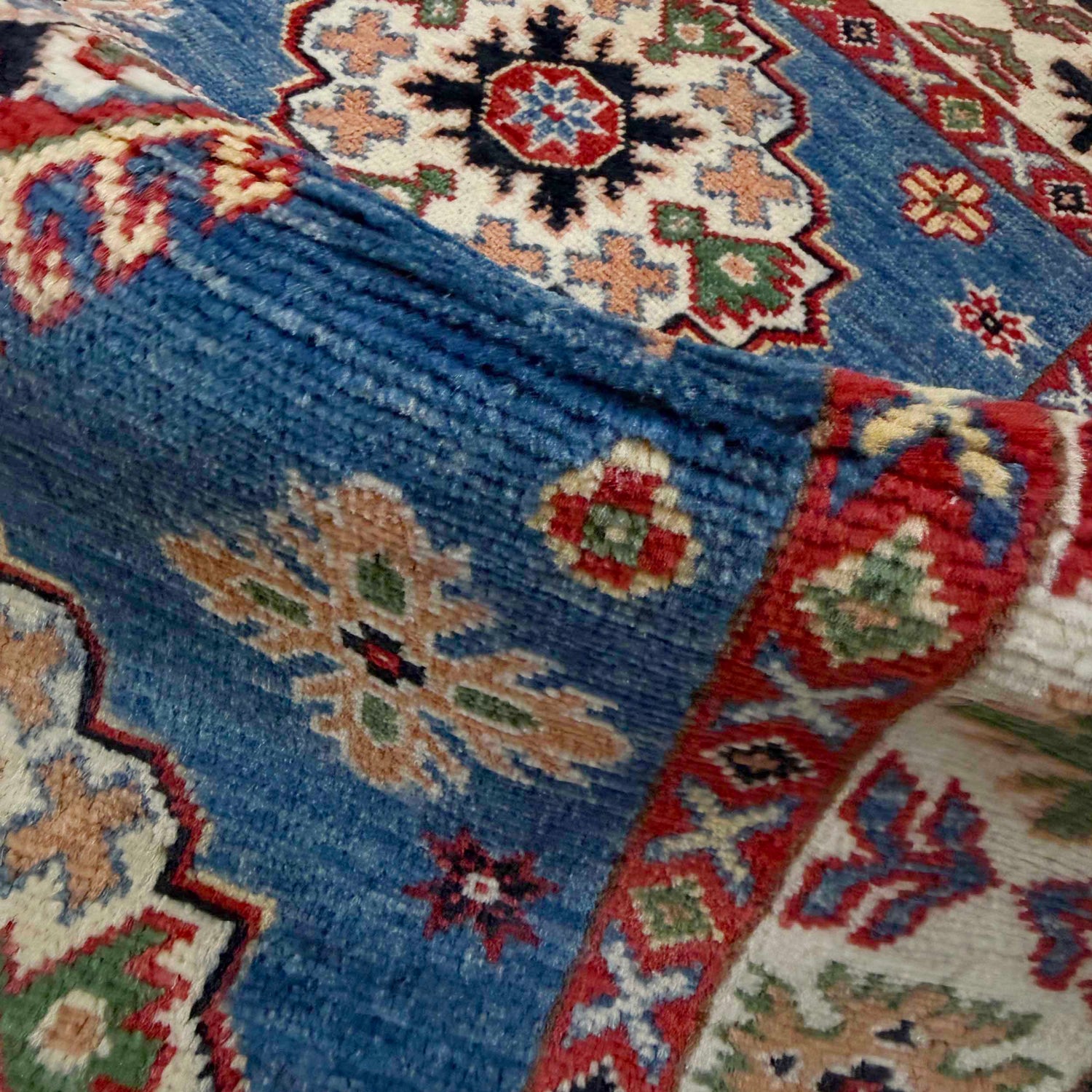 Kazak Rug Handmade Blue Medallion 2x4 ft