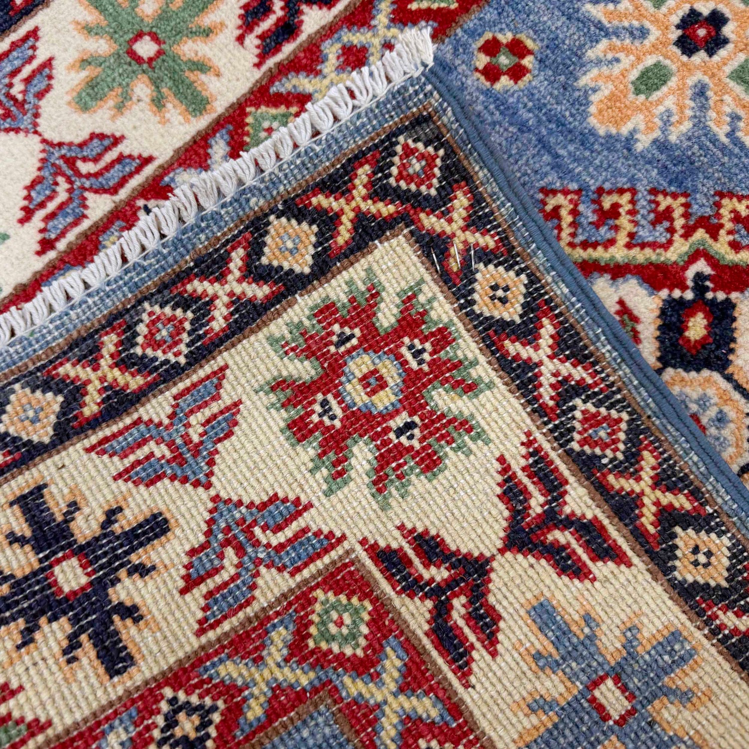 Kazak Rug Handmade Blue Medallion 2x4 ft