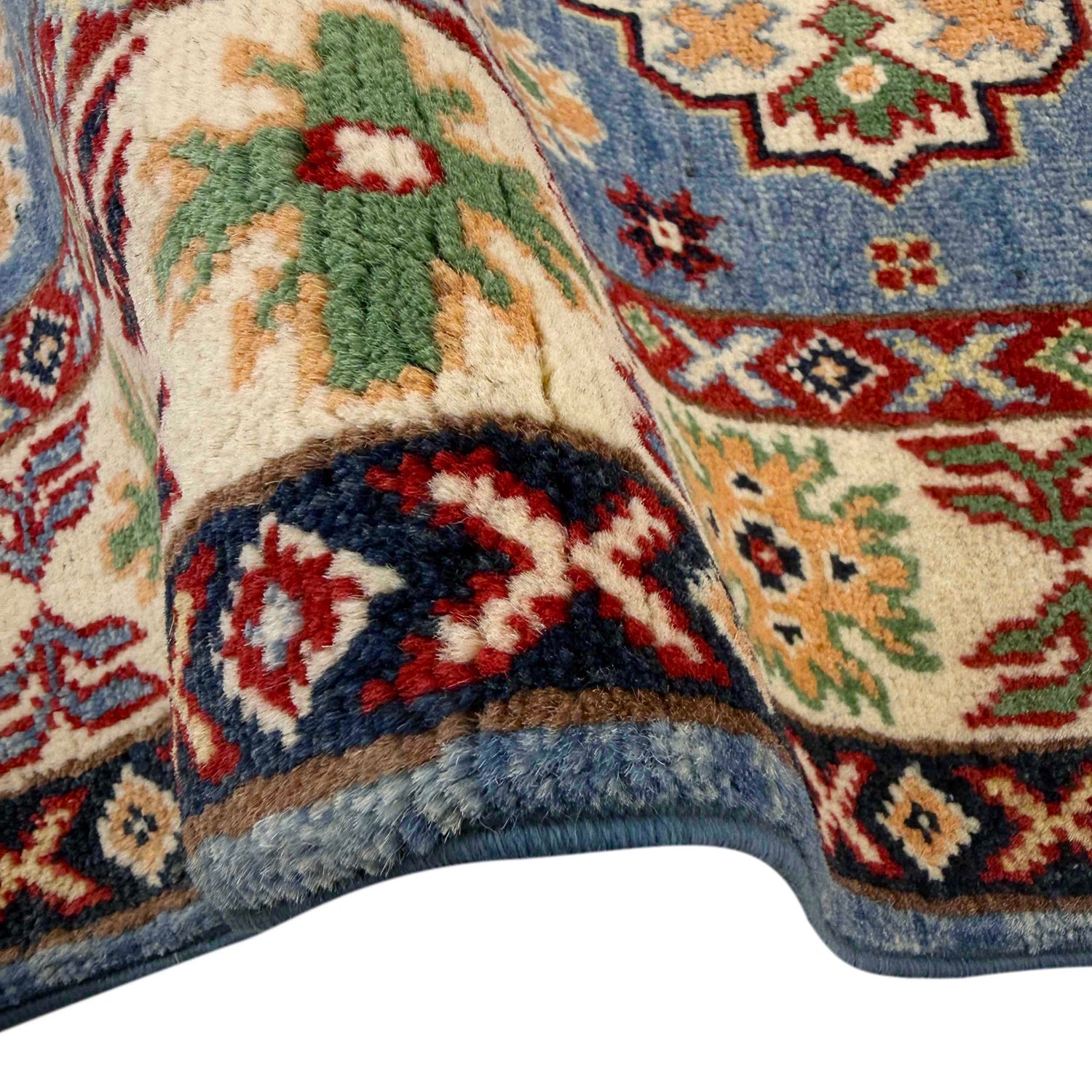 Kazak Rug Handmade Blue Medallion 2x4 ft