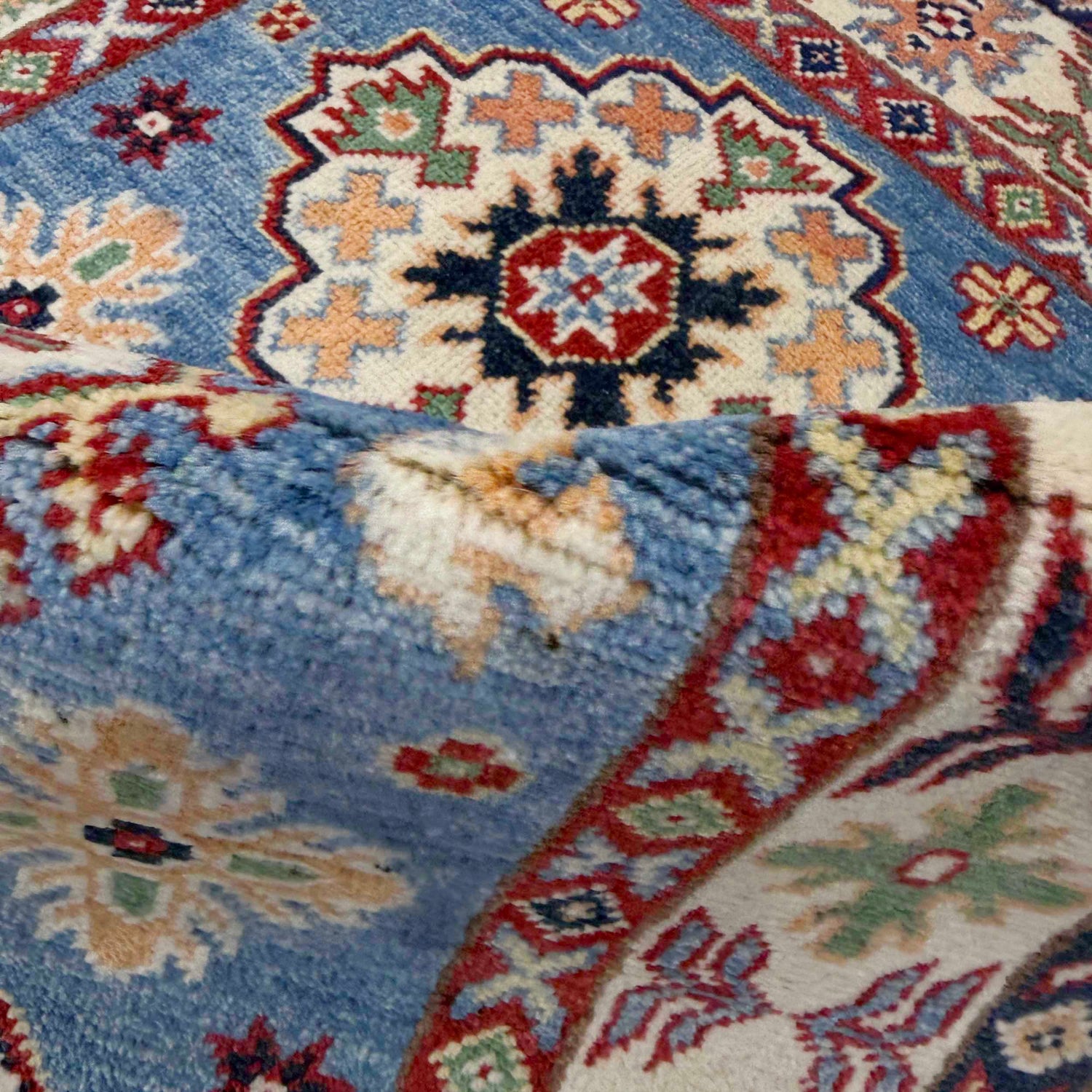 Kazak Rug Handmade Blue Medallion 2x4 ft