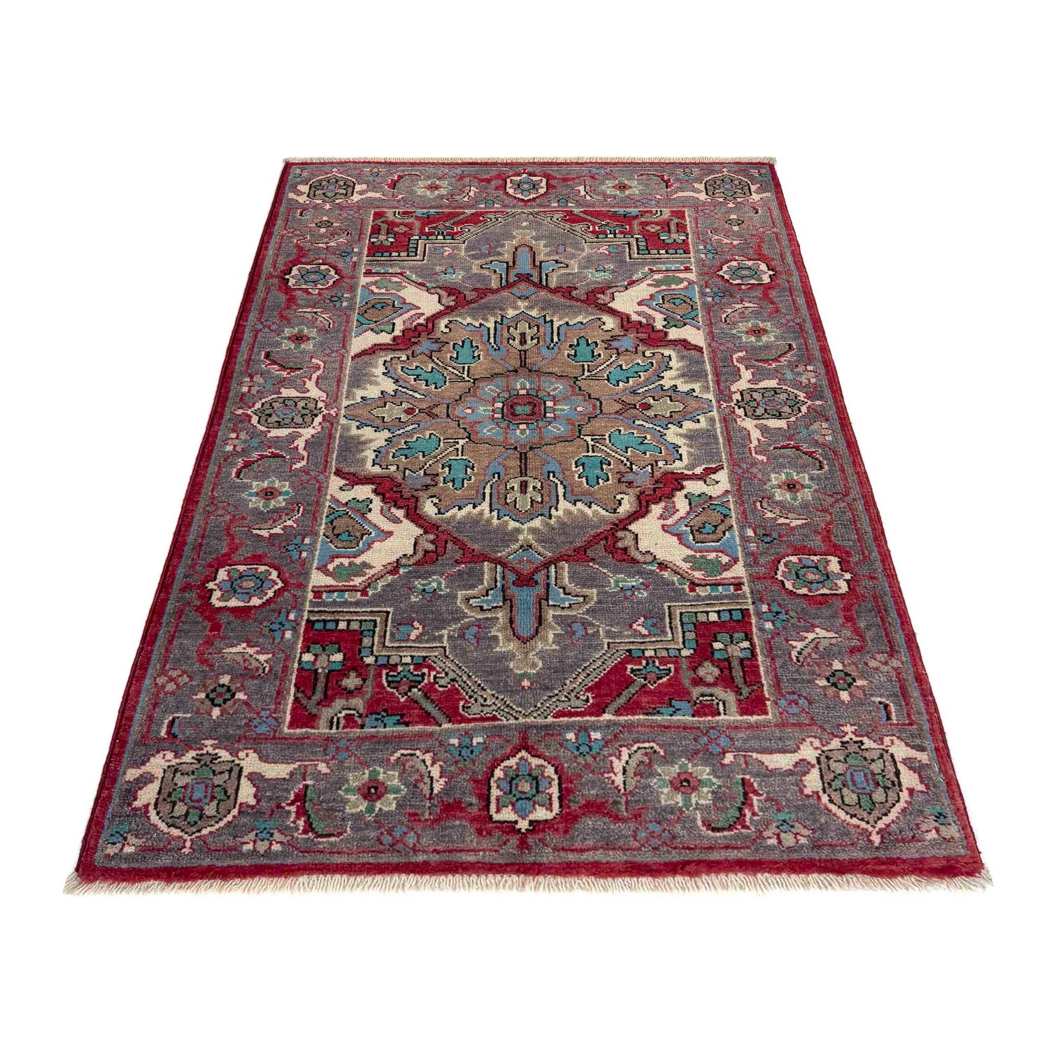 Heriz Area Rug Handmade Multi Medallion 2x4 ft