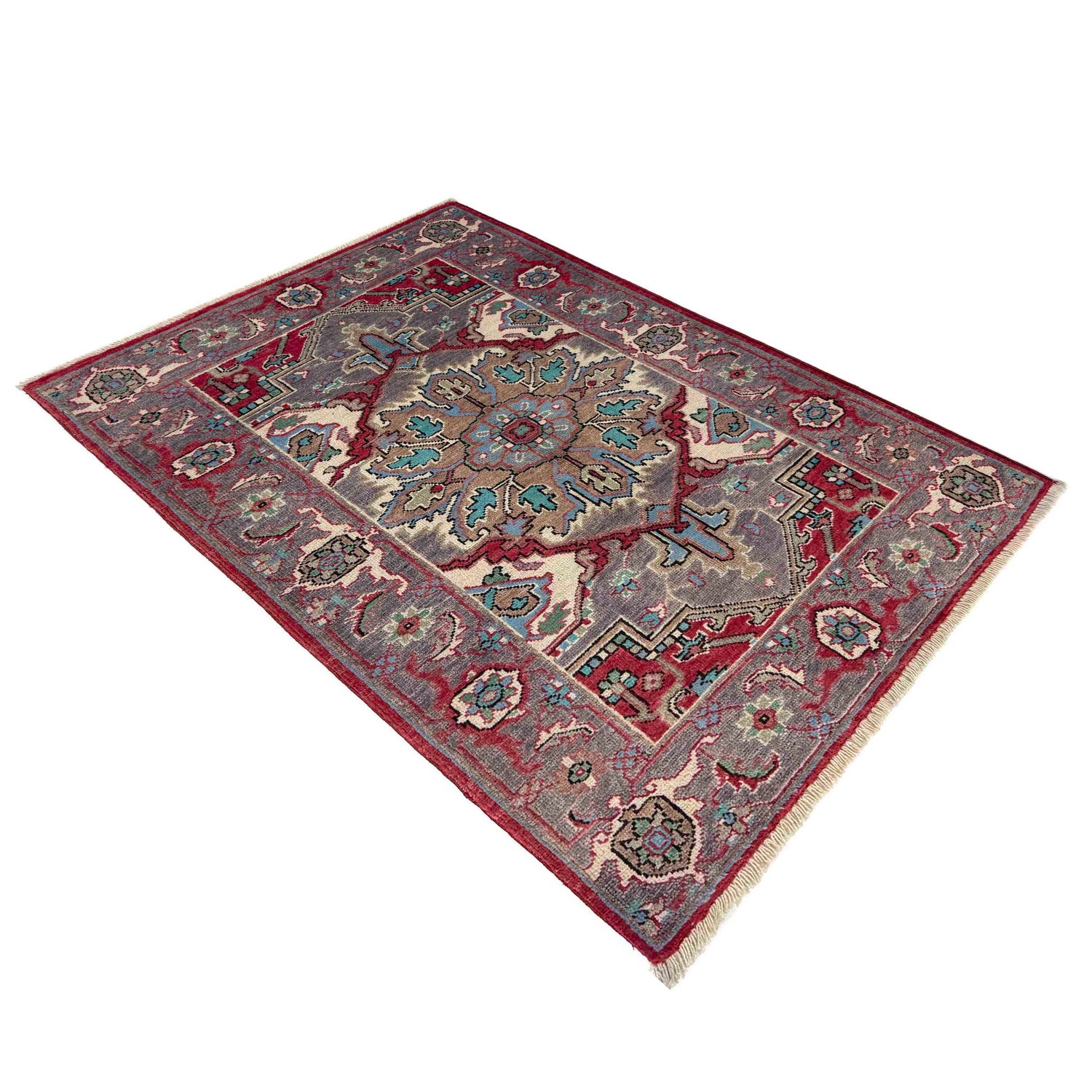 Heriz Area Rug Handmade Multi Medallion 2x4 ft