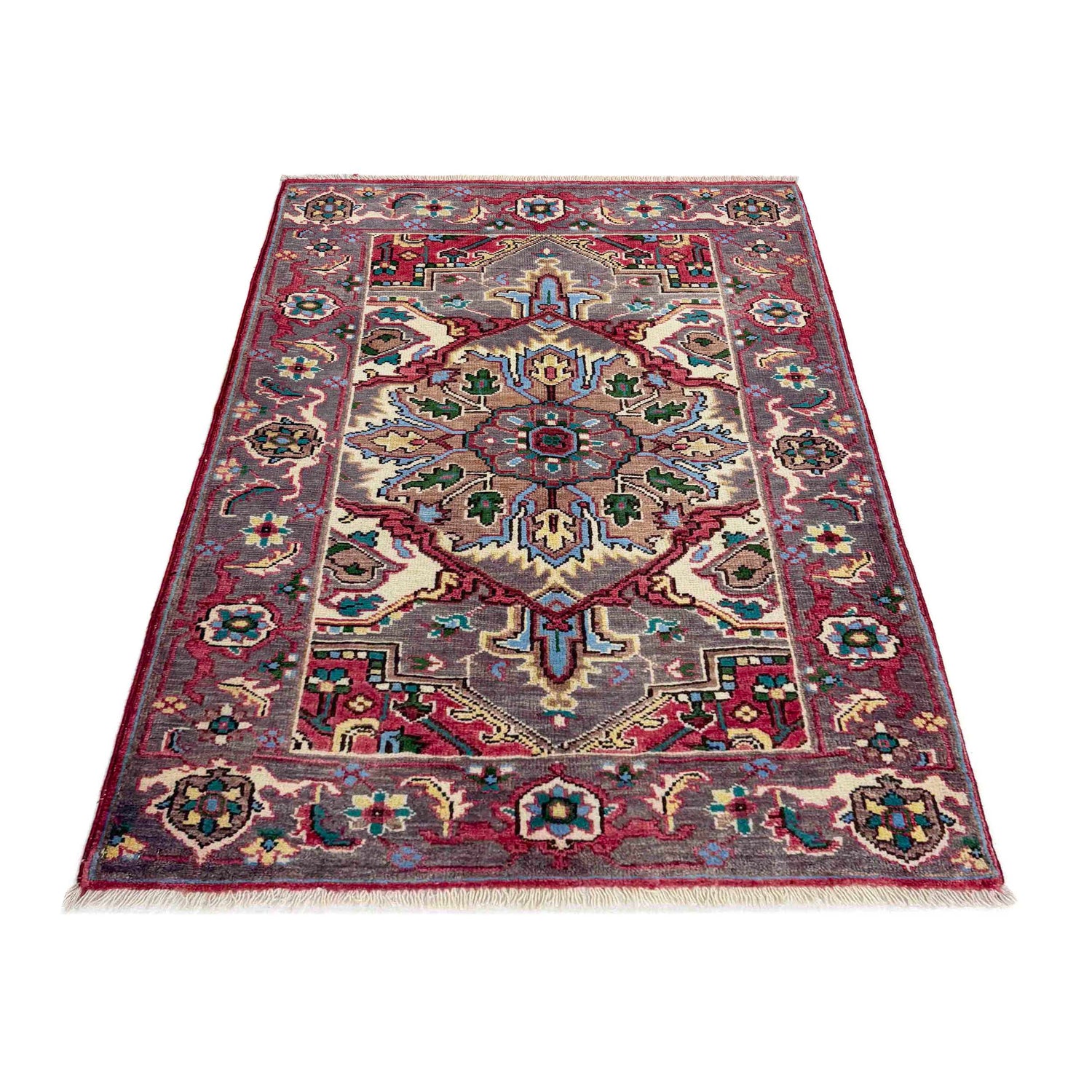 Heriz Area Rug Handmade Multi Medallion 2x4 ft