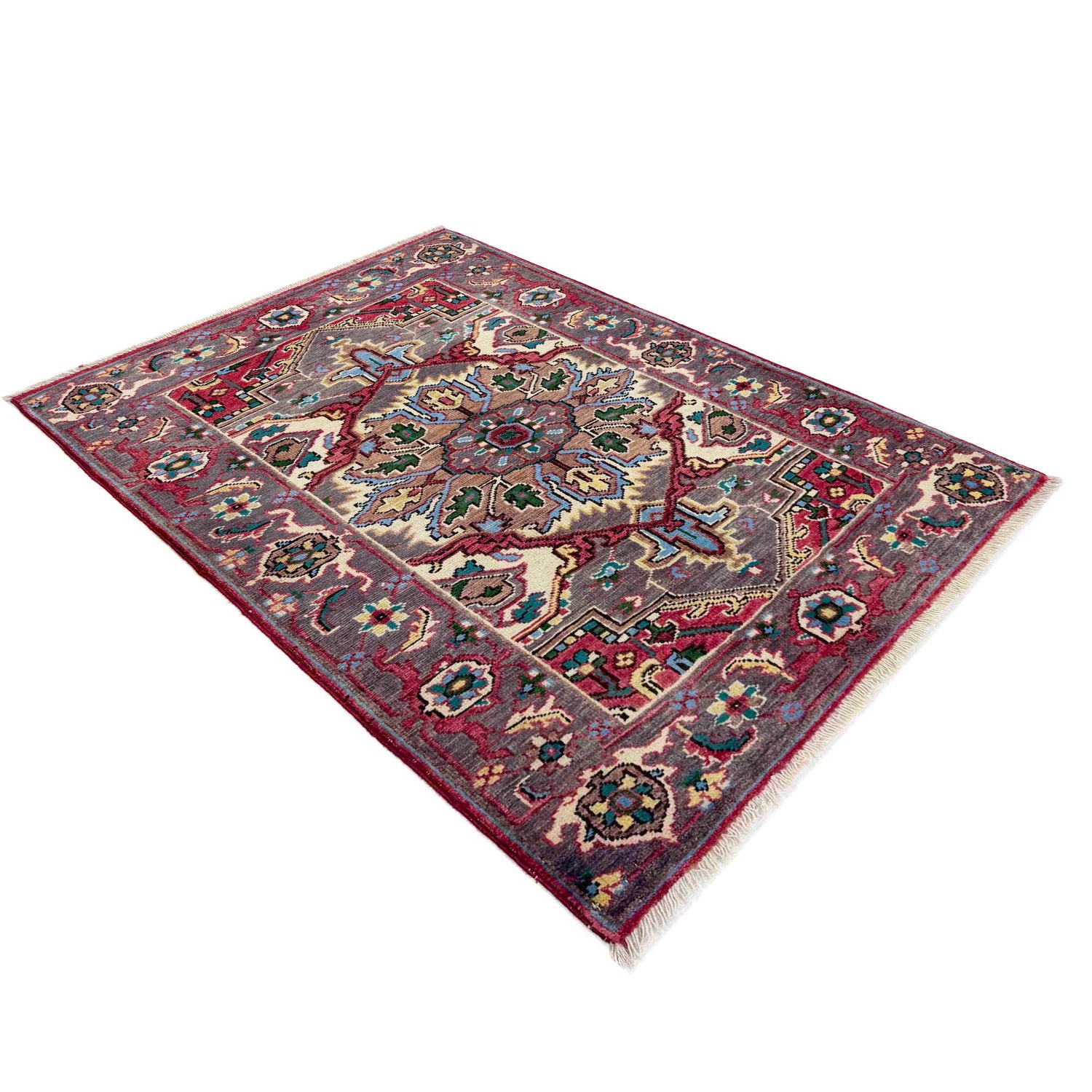 Heriz Area Rug Handmade Multi Medallion 2x4 ft
