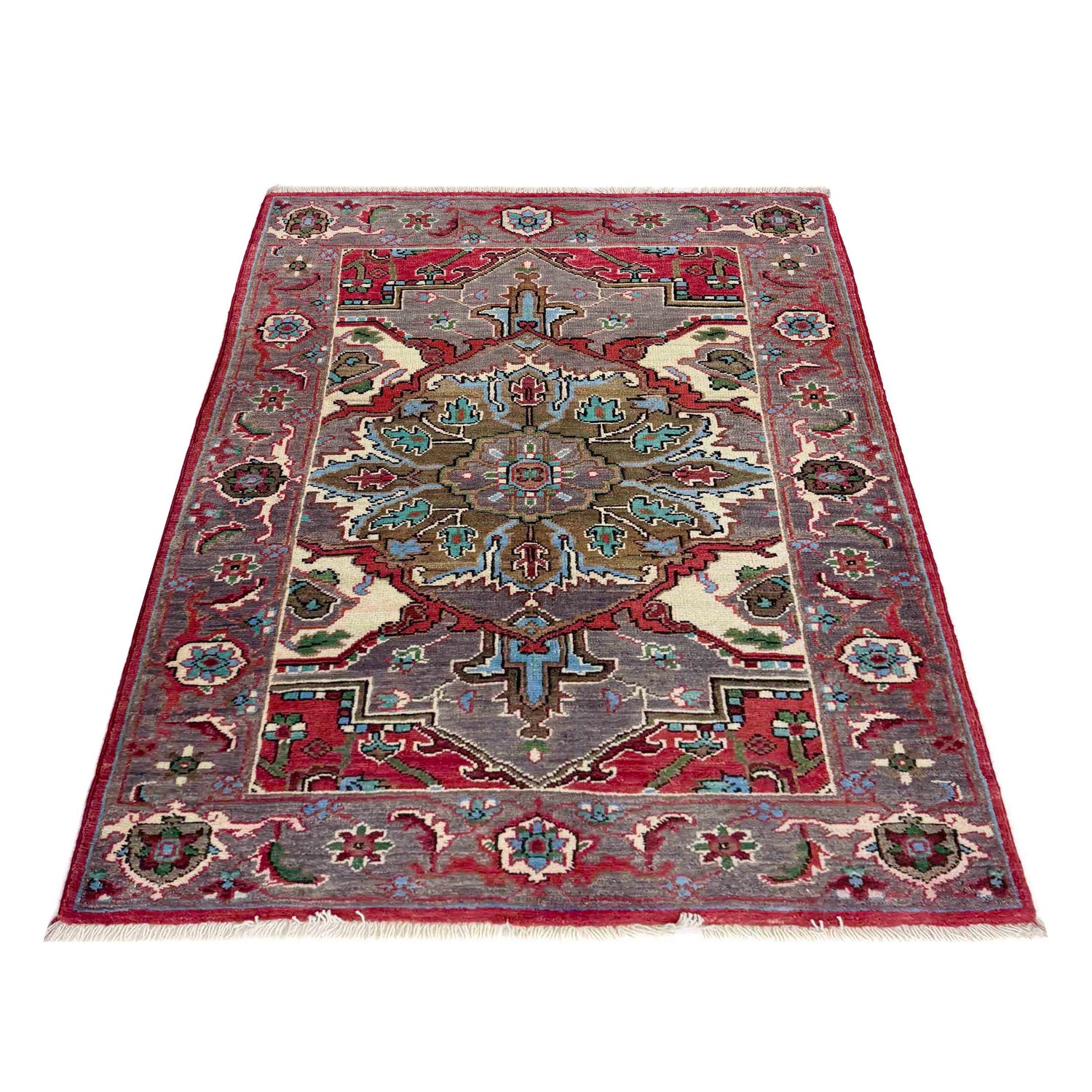 Heriz Area Rug Handmade Multi Medallion 2x4 ft