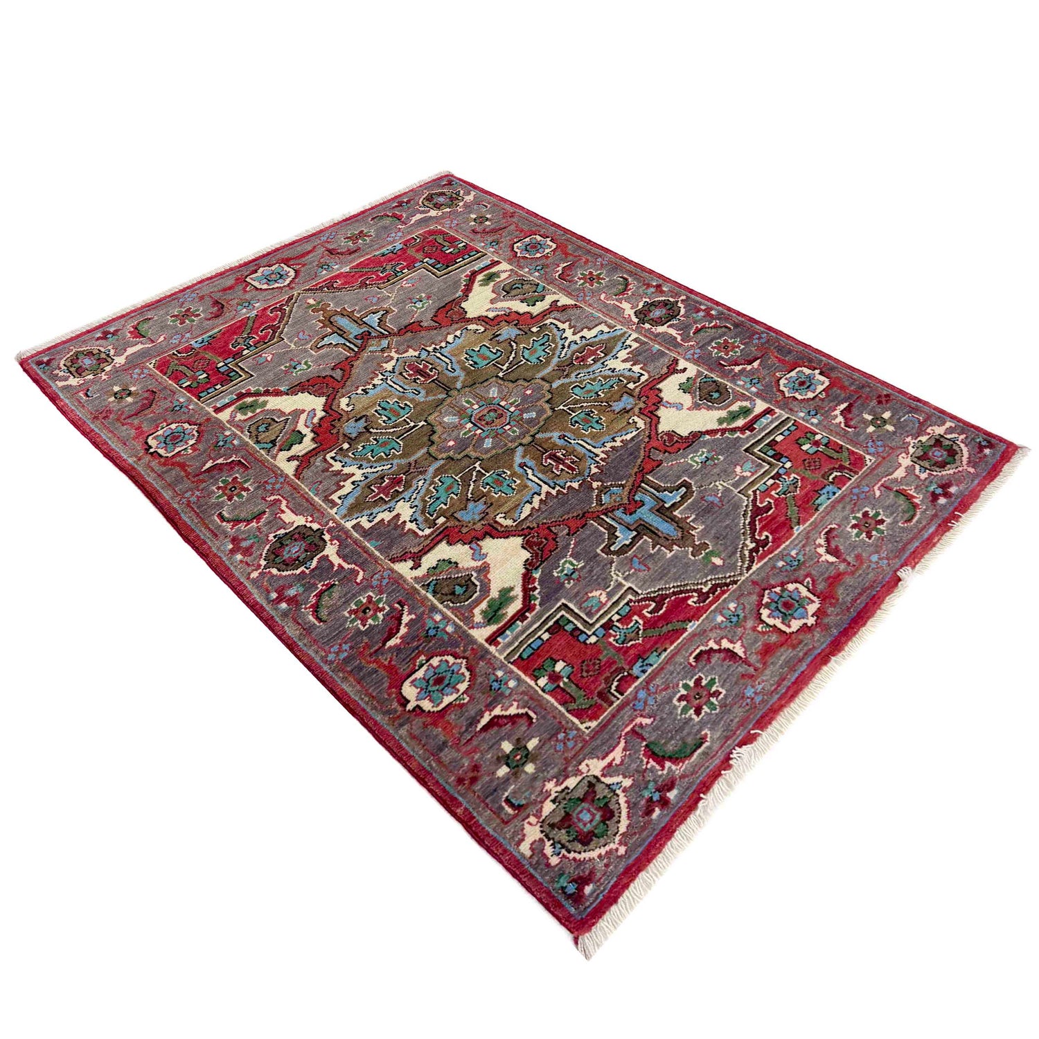 Heriz Area Rug Handmade Multi Medallion 2x4 ft
