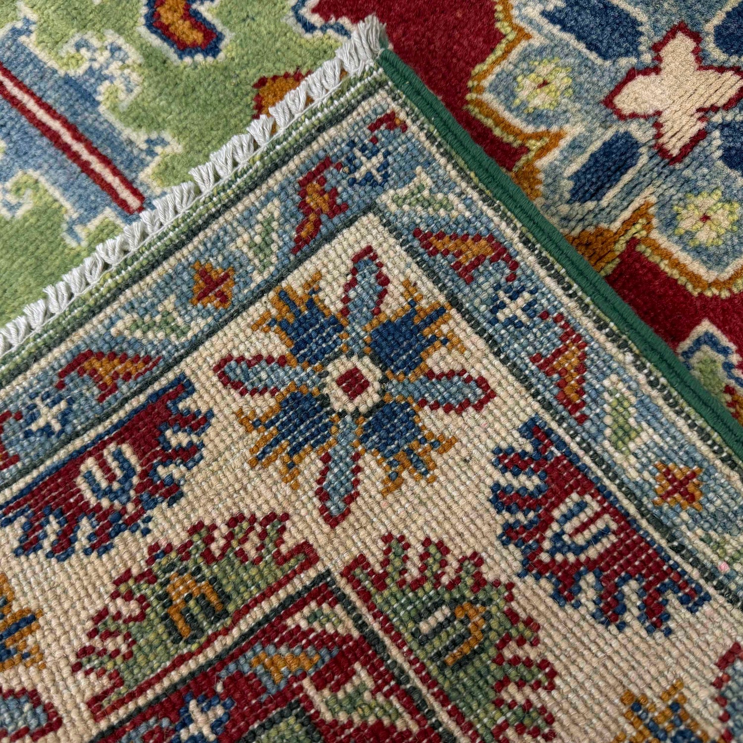 Kazak Rug Handmade Green Medallion 3x5 ft