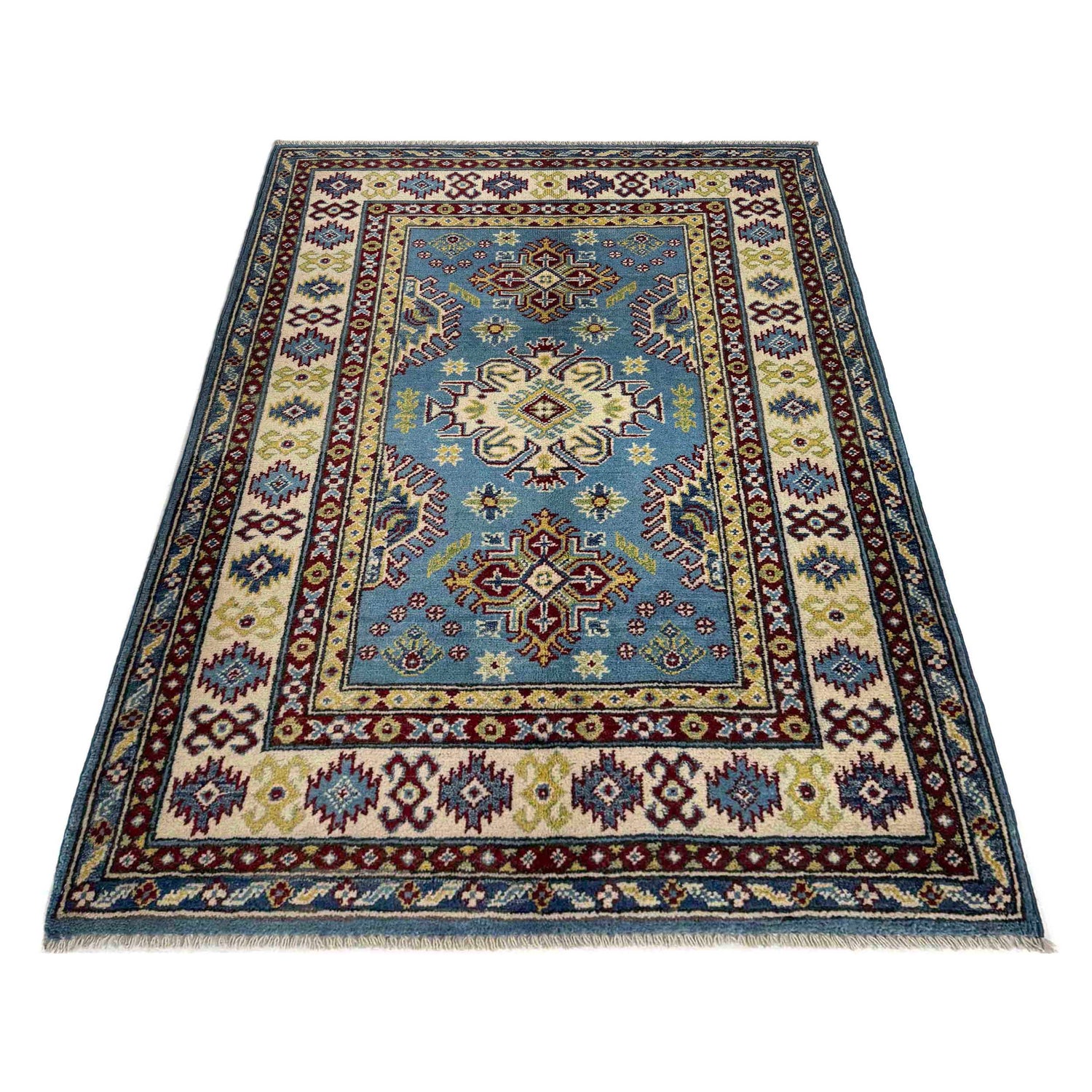 Kazak Rug Handmade Blue Medallion 3x5 ft