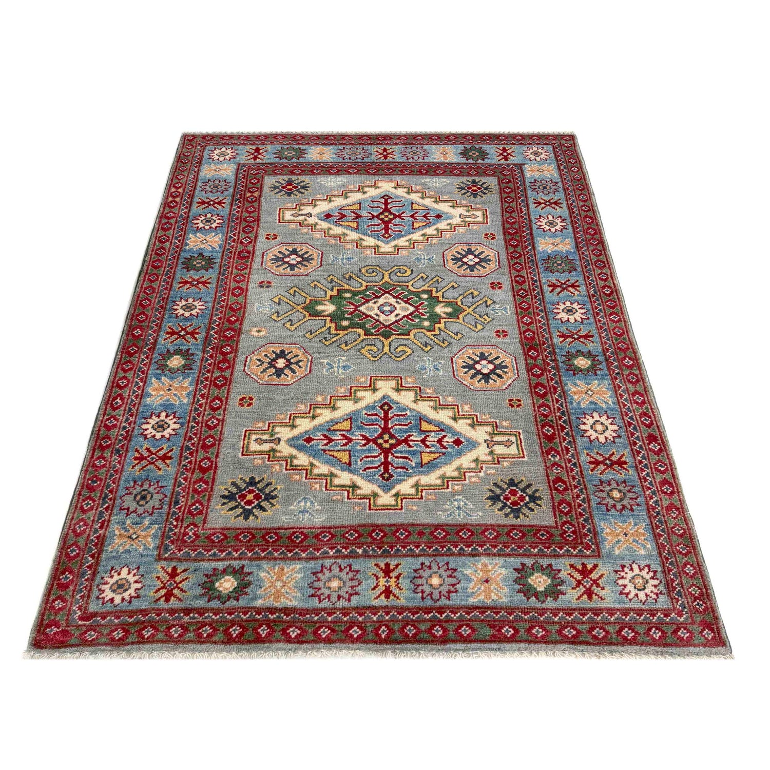 Kazak Rug Handmade Gray Medallion 3x5 ft