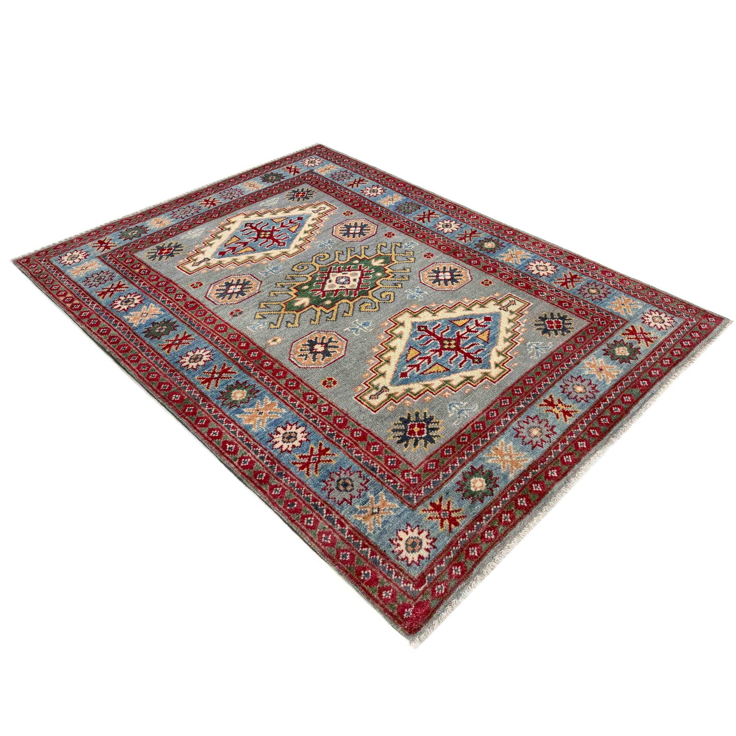 Kazak Rug Handmade Gray Medallion 3x5 ft