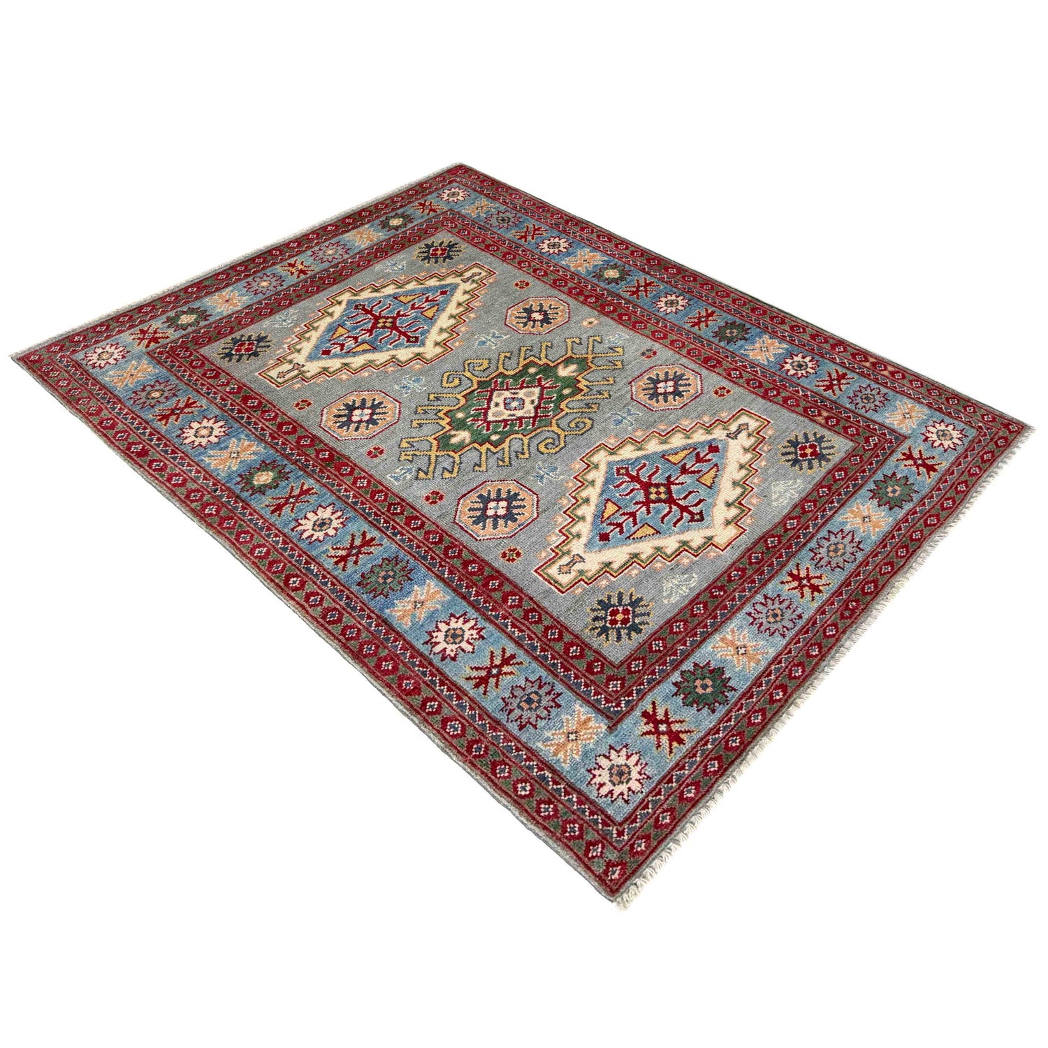 Kazak Rug Handmade Gray Medallion 3x5 ft