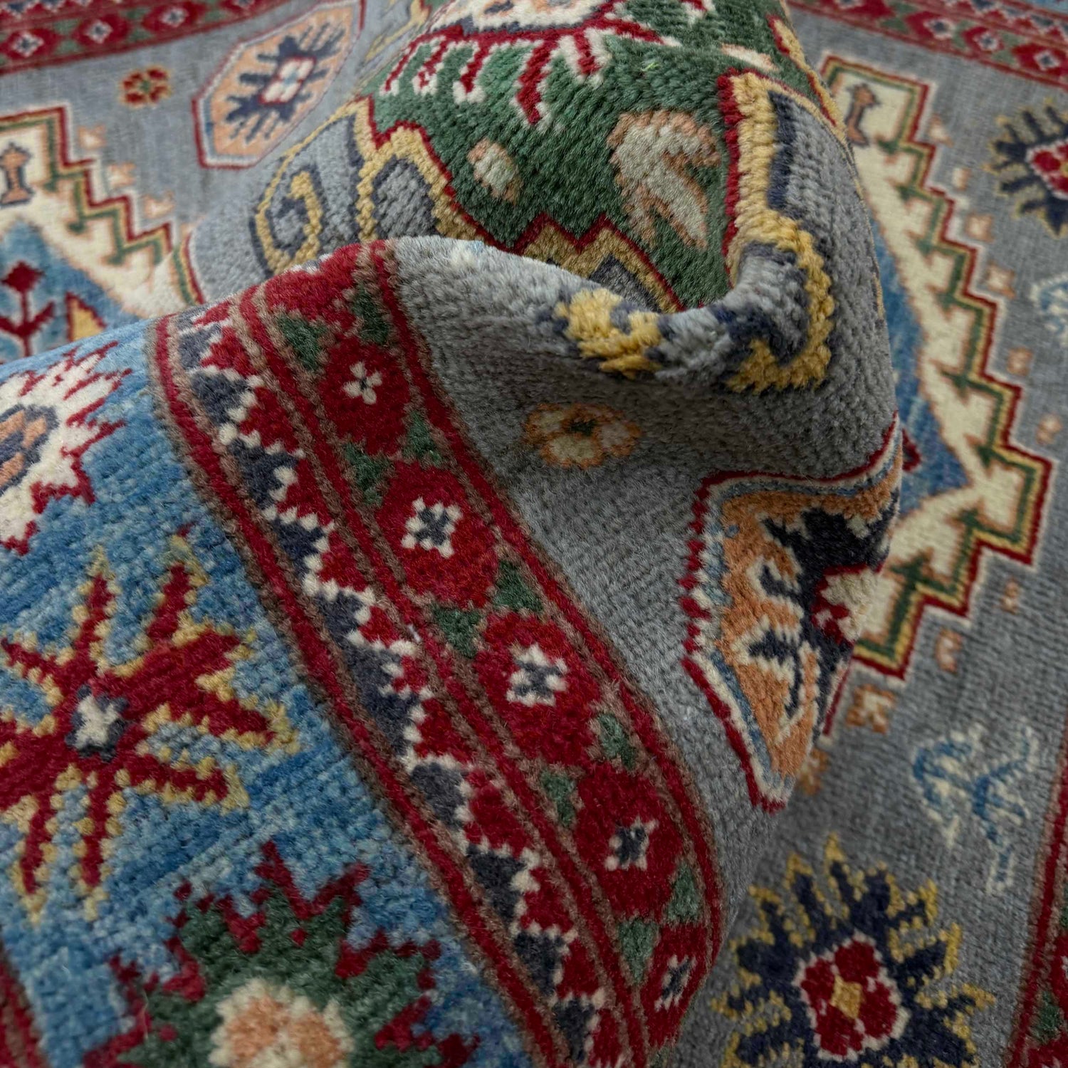 Kazak Rug Handmade Gray Medallion 3x5 ft