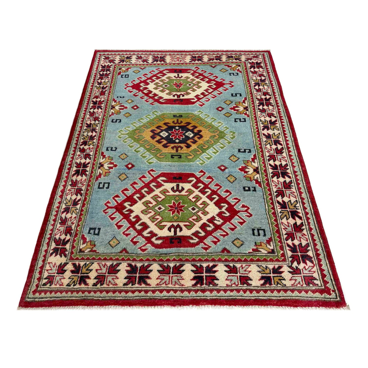 Kazak Rug Handmade Blue Medallion 3x5 ft