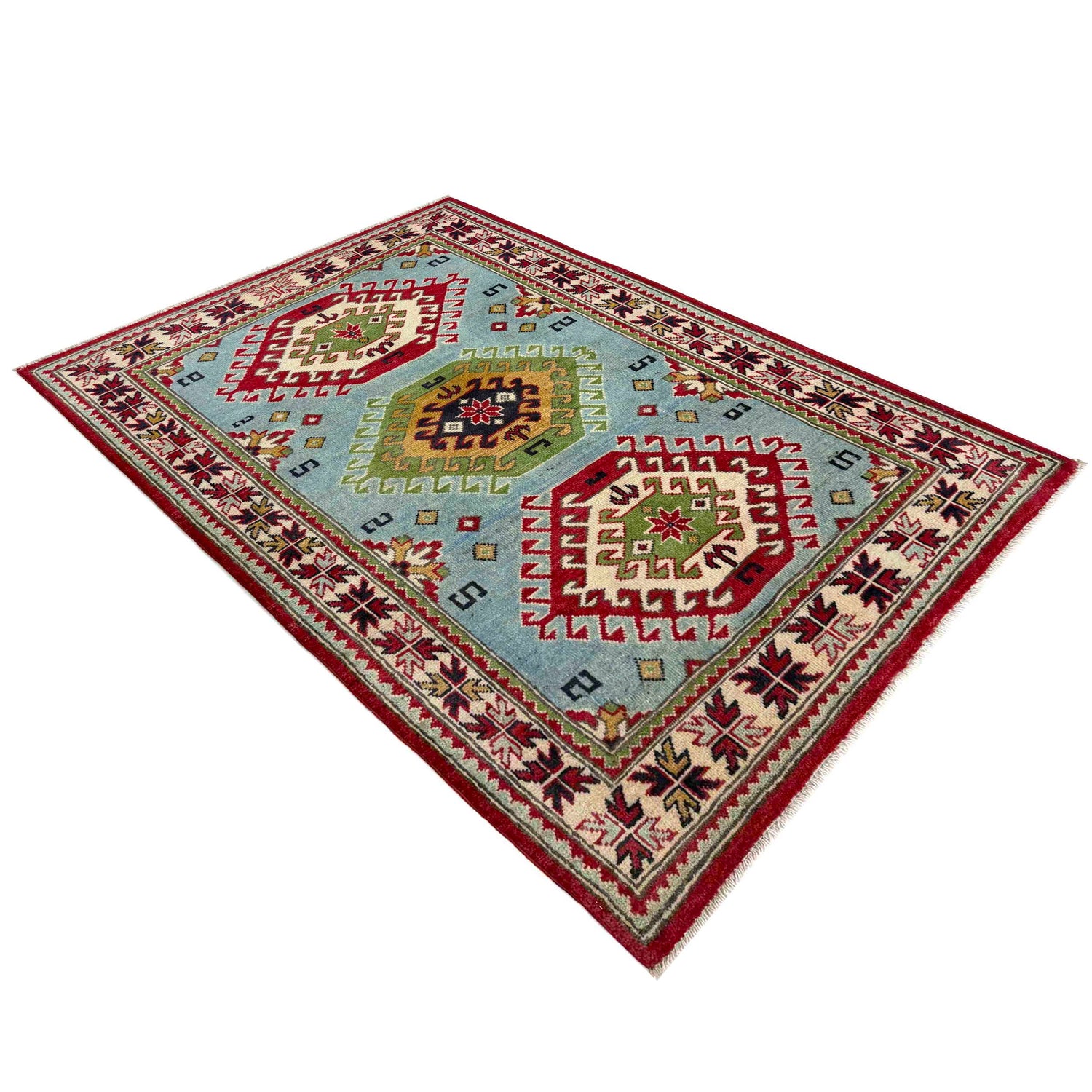 Kazak Rug Handmade Blue Medallion 3x5 ft