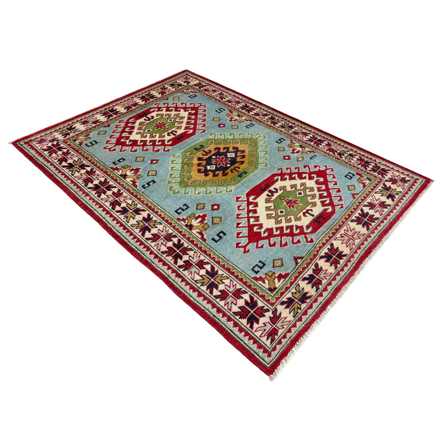 Kazak Rug Handmade Blue Medallion 3x5 ft