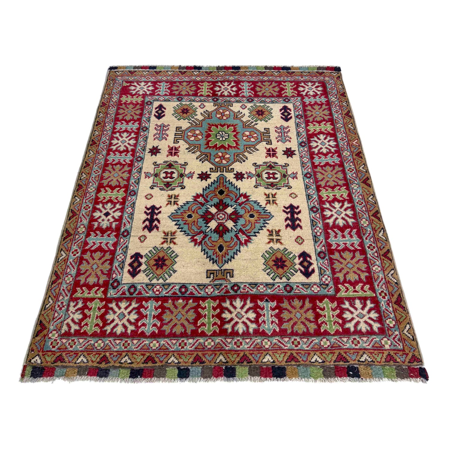 Kazak Rug Handmade Beige Medallion 3x5 ft