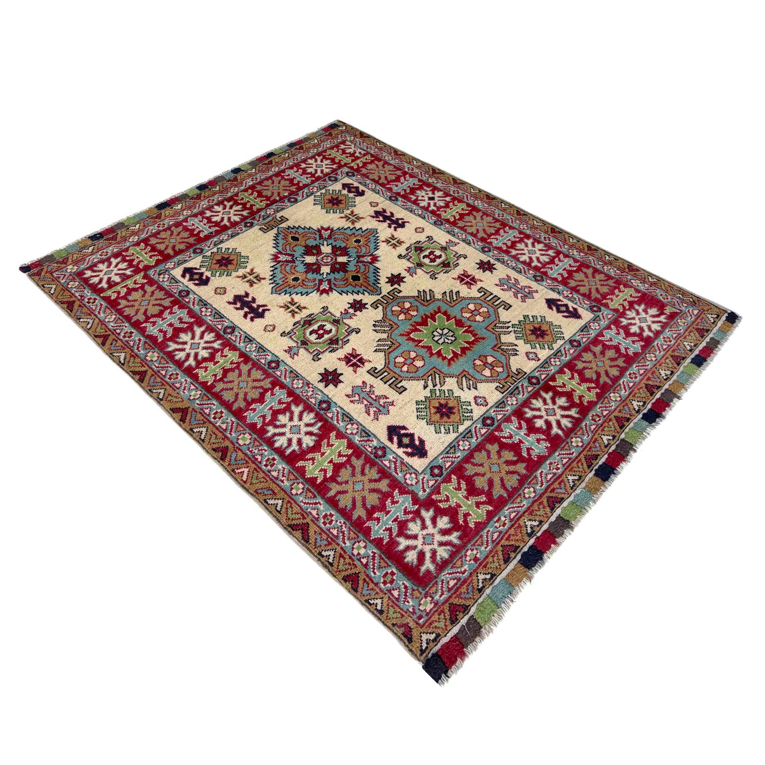 Kazak Rug Handmade Beige Medallion 3x5 ft