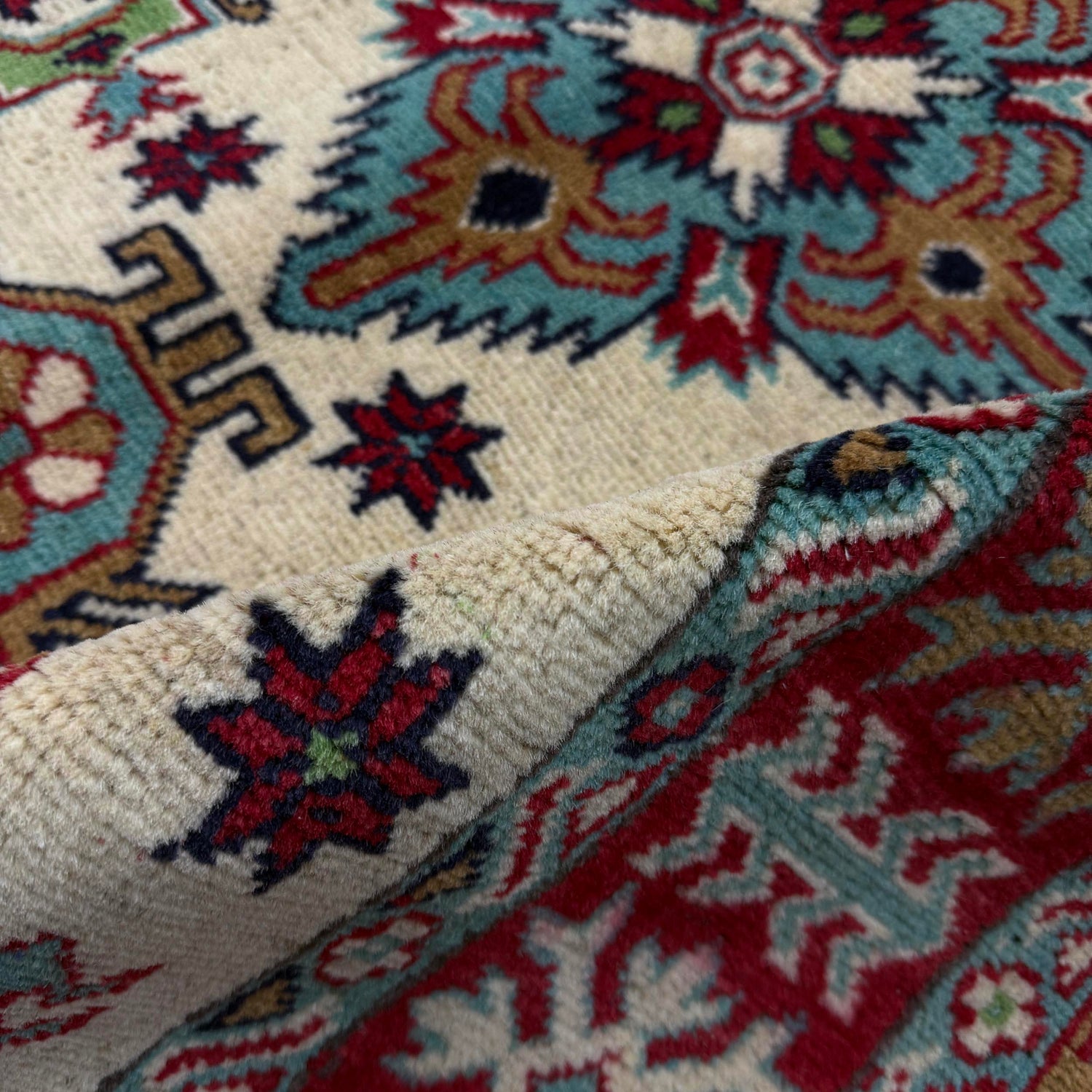 Kazak Rug Handmade Beige Medallion 3x5 ft