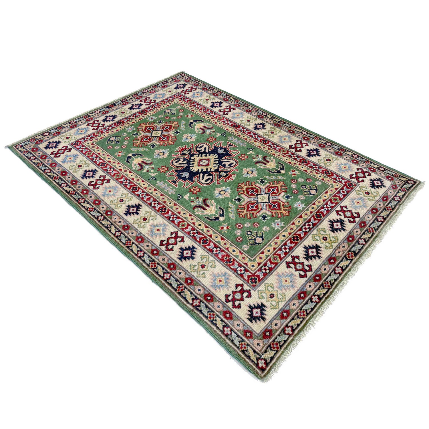 Kazak Rug Handmade Green Medallion 3x5 ft