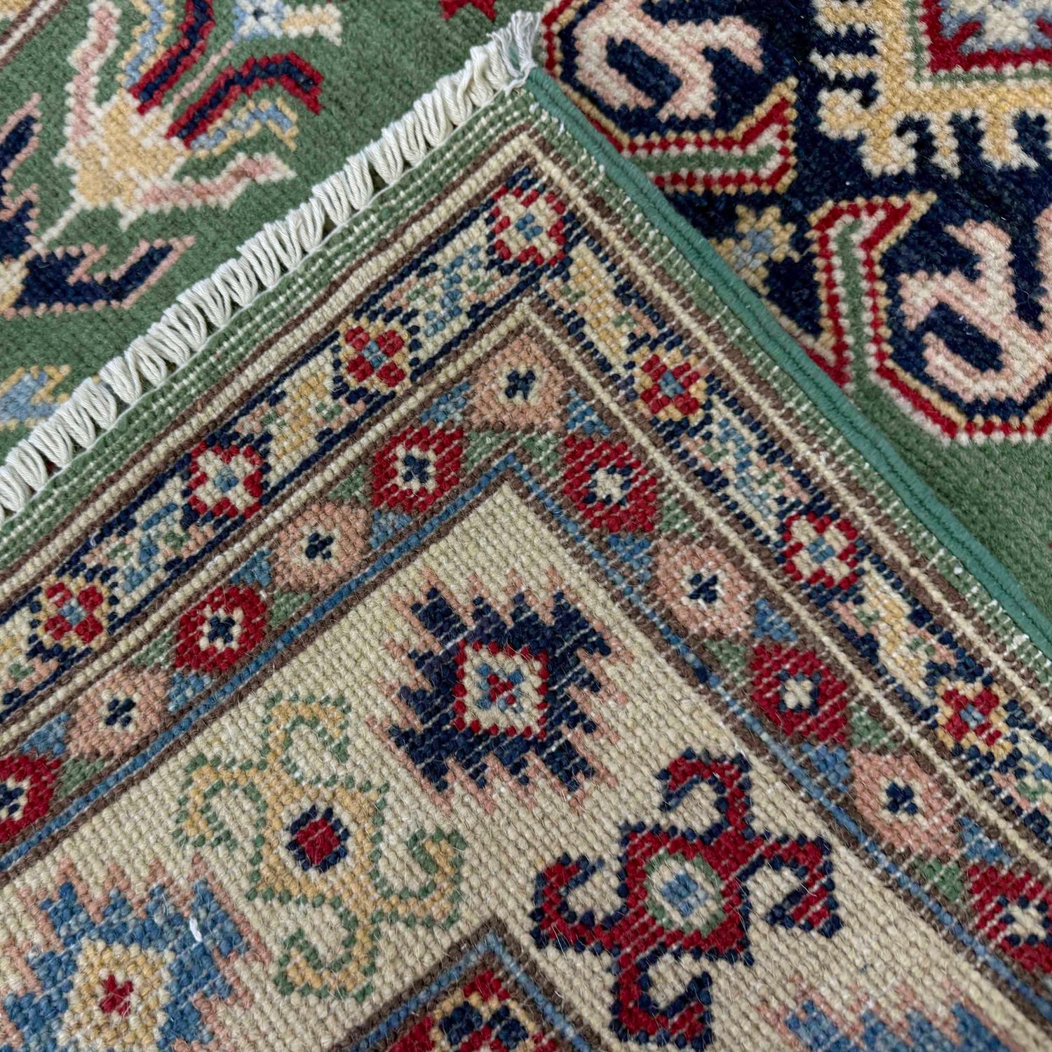 Kazak Rug Handmade Green Medallion 3x5 ft