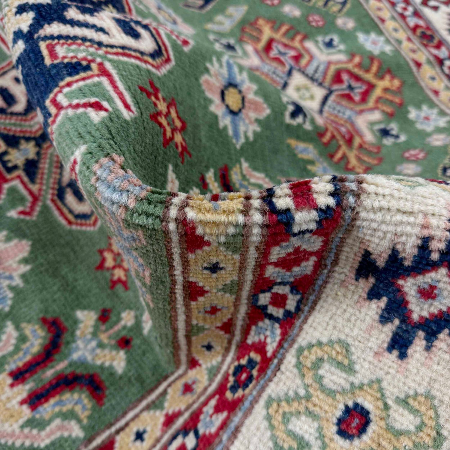 Kazak Rug Handmade Green Medallion 3x5 ft