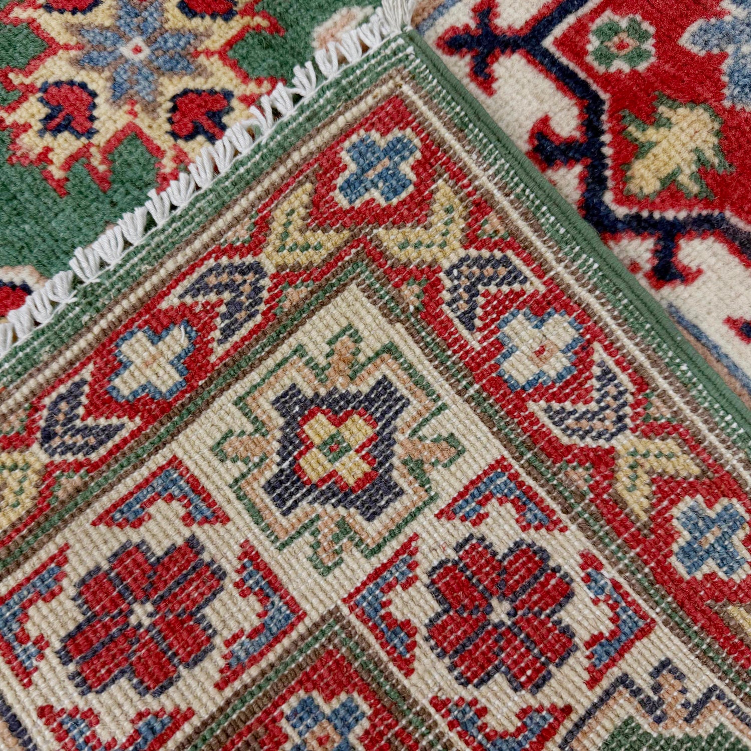 Kazak Rug Handmade Green Medallion 3x5 ft