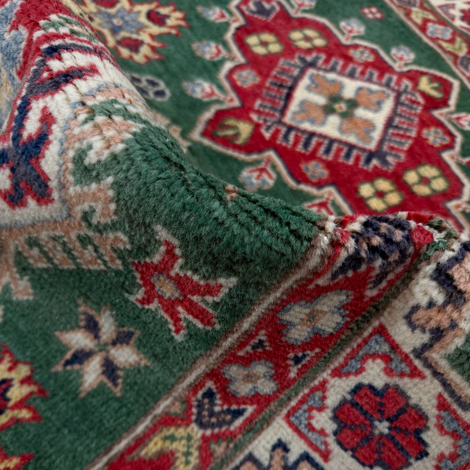 Kazak Rug Handmade Green Medallion 3x5 ft