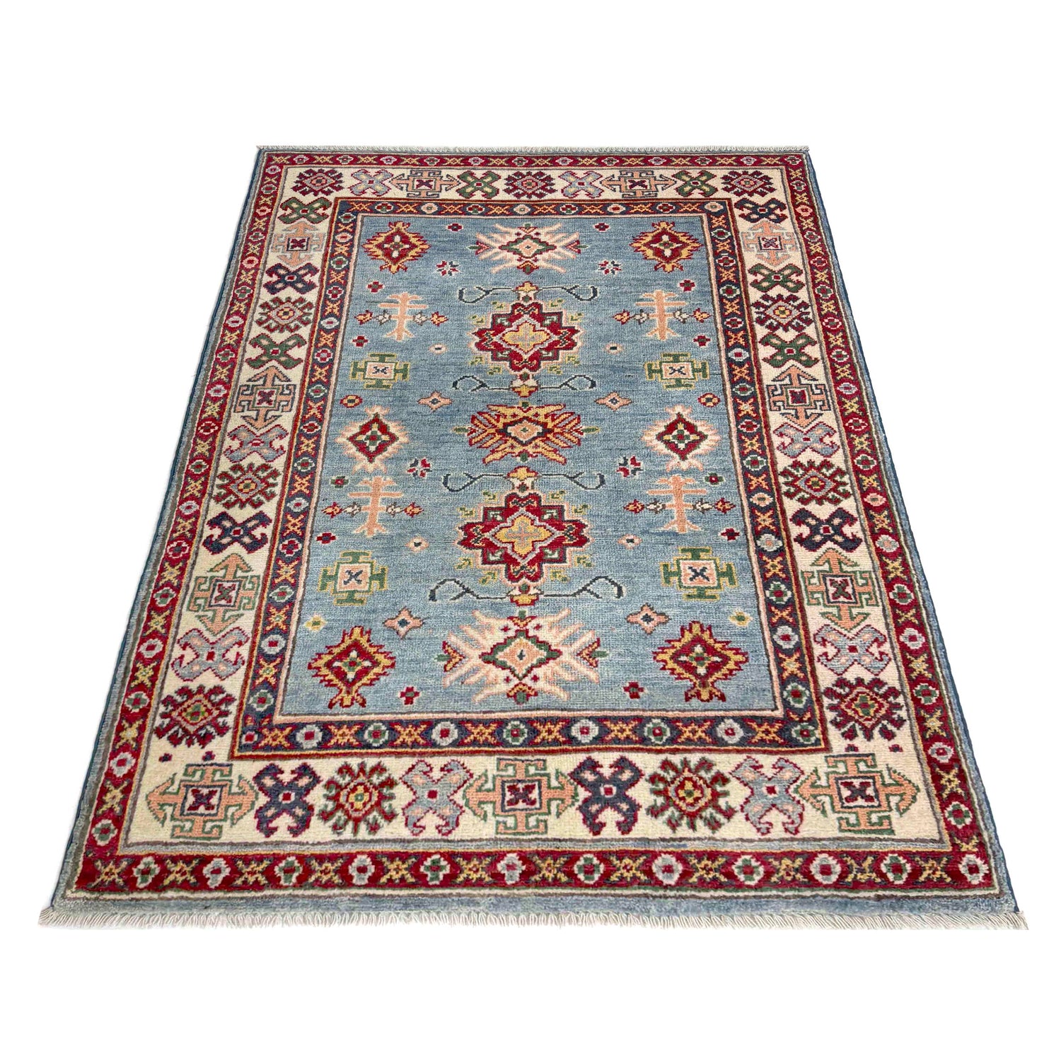 Kazak Rug Handmade Blue Medallion 3x5 ft