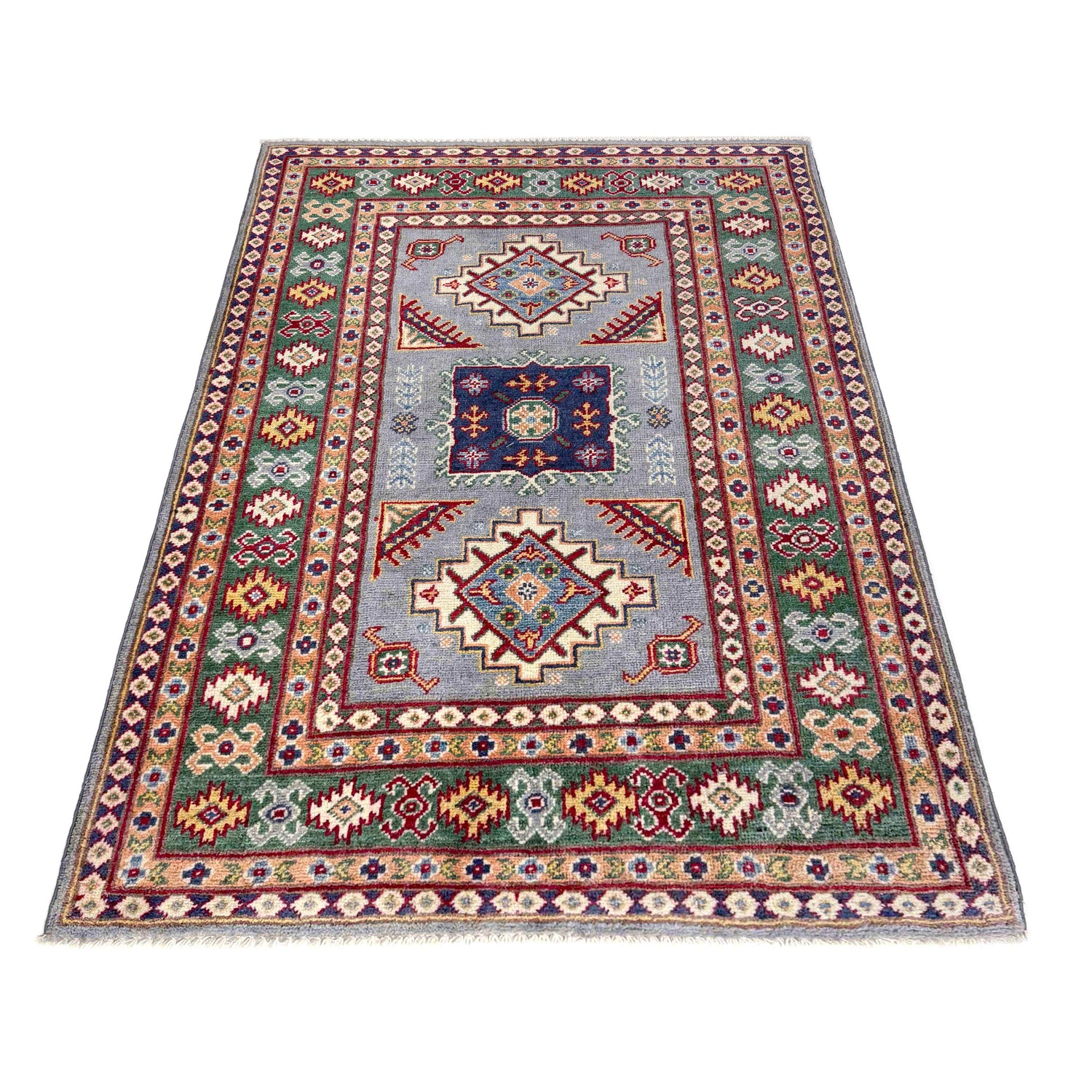 Kazak Rug Handmade Blue Medallion 3x5 ft