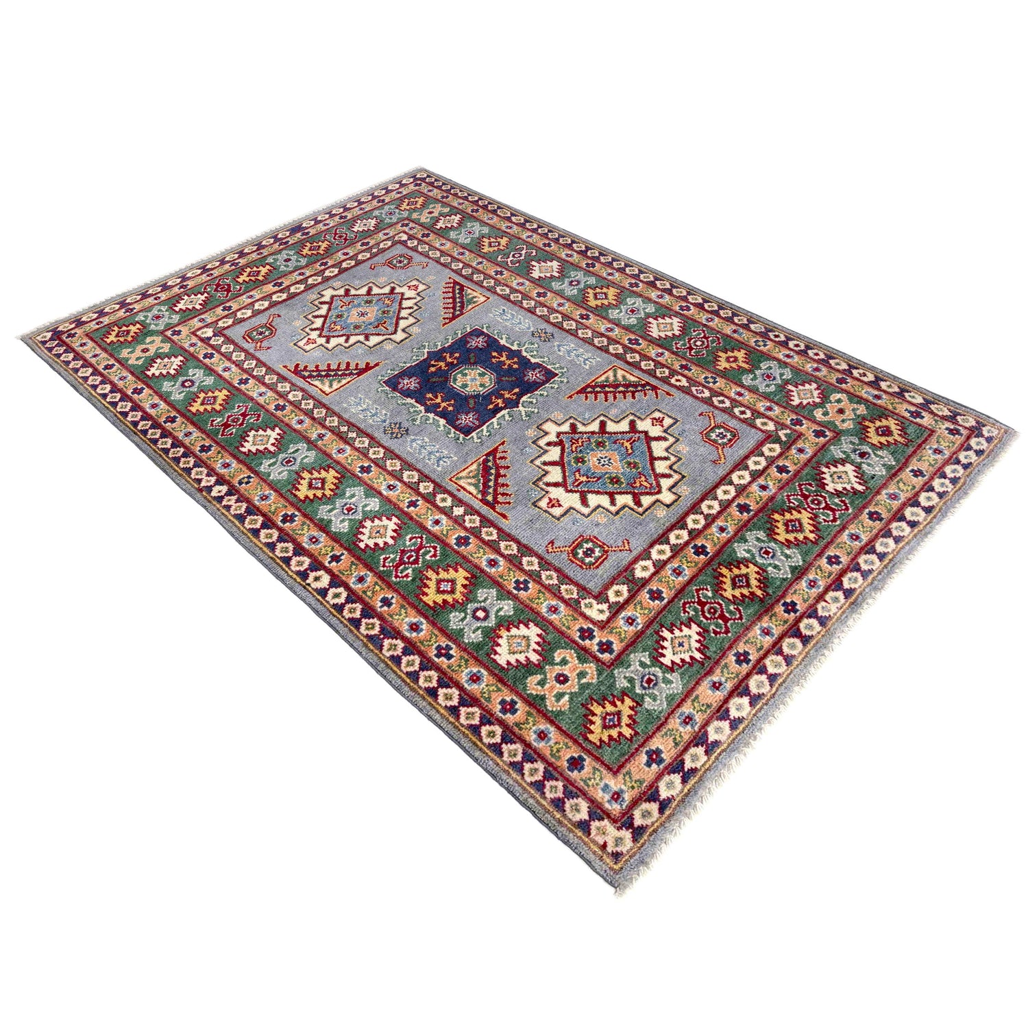 Kazak Rug Handmade Blue Medallion 3x5 ft